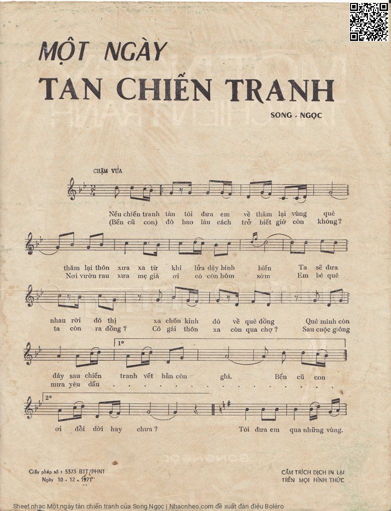 Trang 2 của Sheet nhạc PDF bài hát Một ngày tàn chiến tranh - Song Ngọc, 1. Nếu chiến tranh  tàn anh đưa em  về thăm lại vùng  quê. Thăm lại thôn  xưa xa từ  khi lửa dầy binh  biến