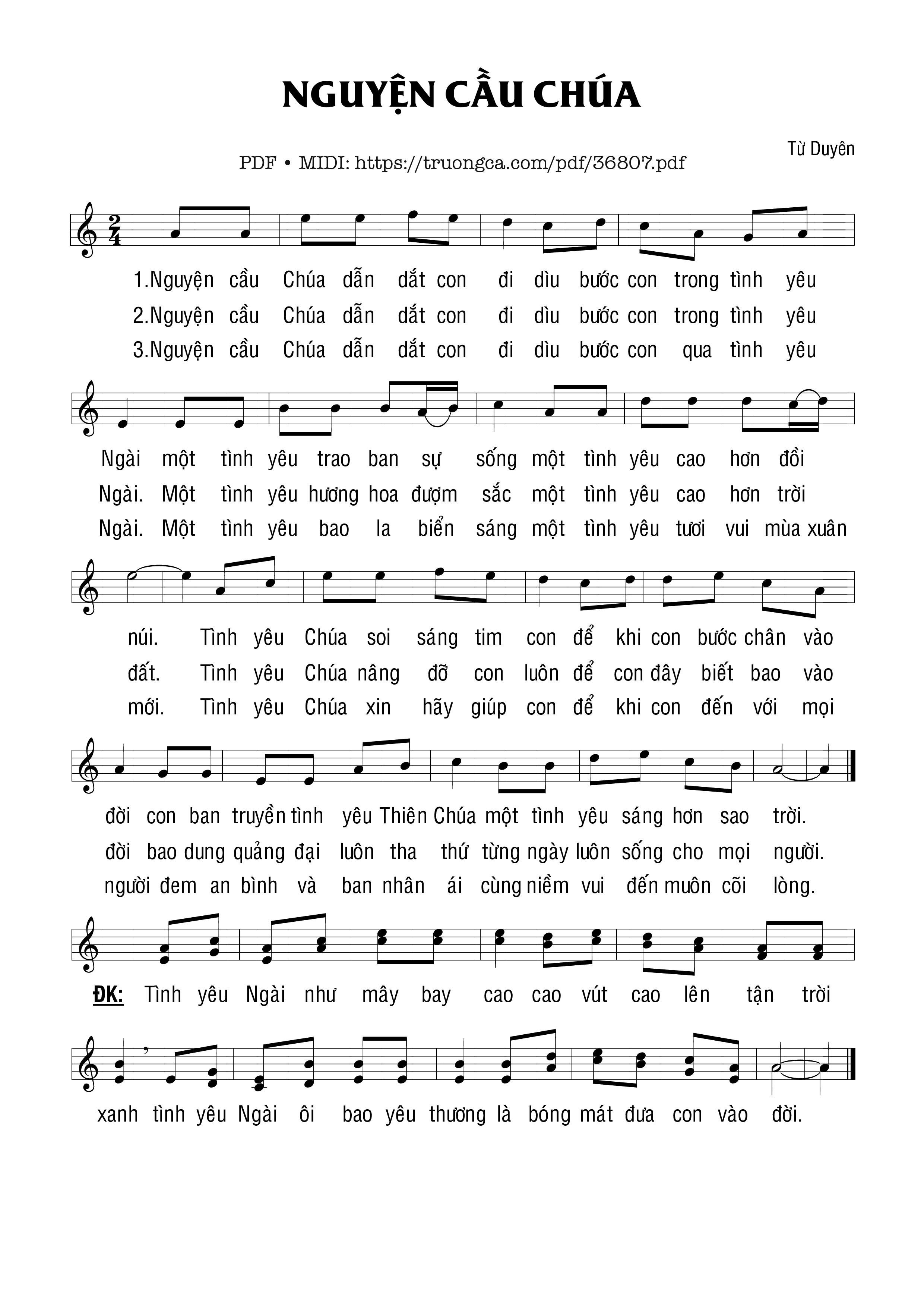 Sheet nhạc Nguyện Cầu Chúa - Từ Duyên