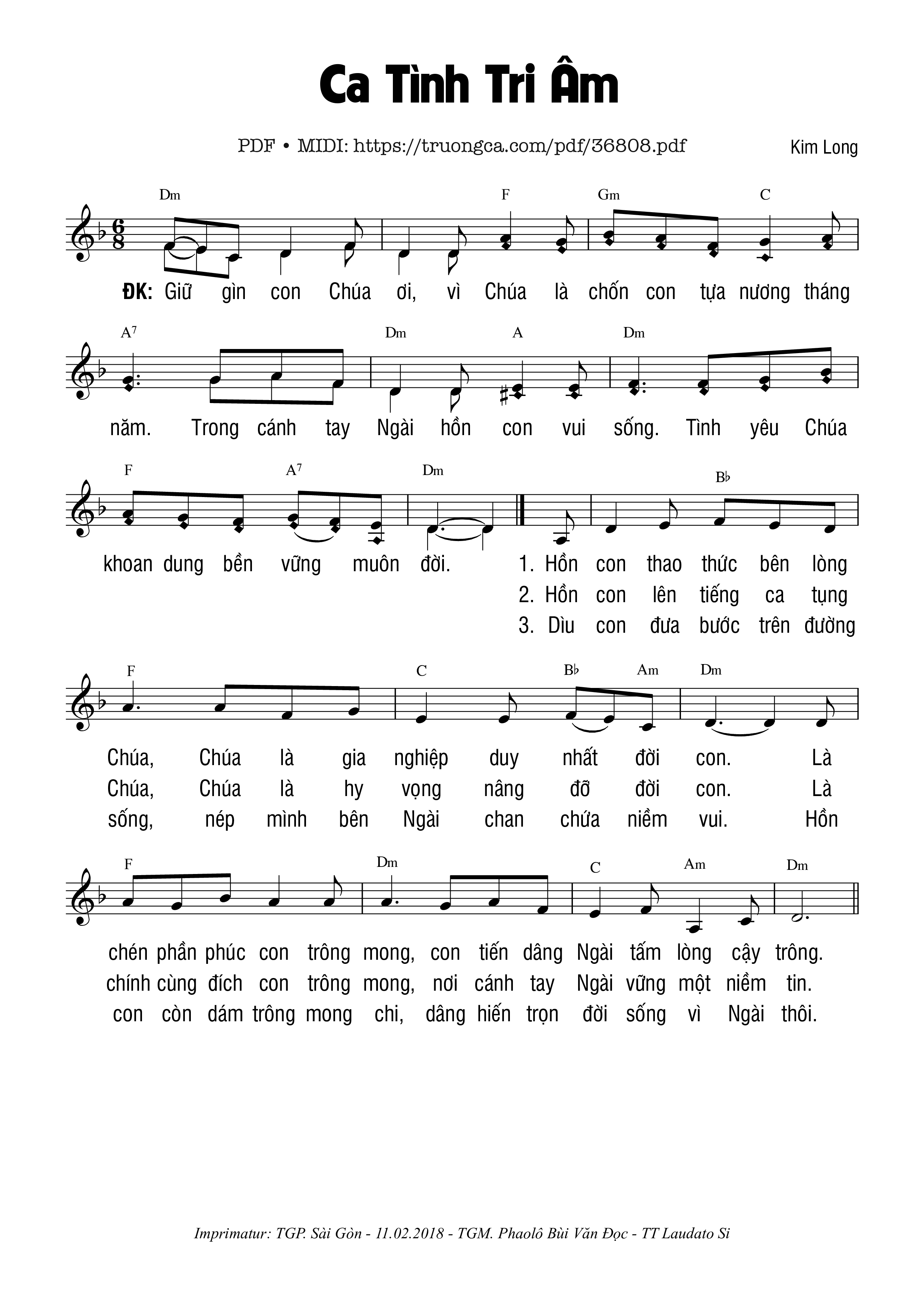 Trang 1 của Sheet nhạc PDF bài hát Ca Tình Tri Âm - Kim Long