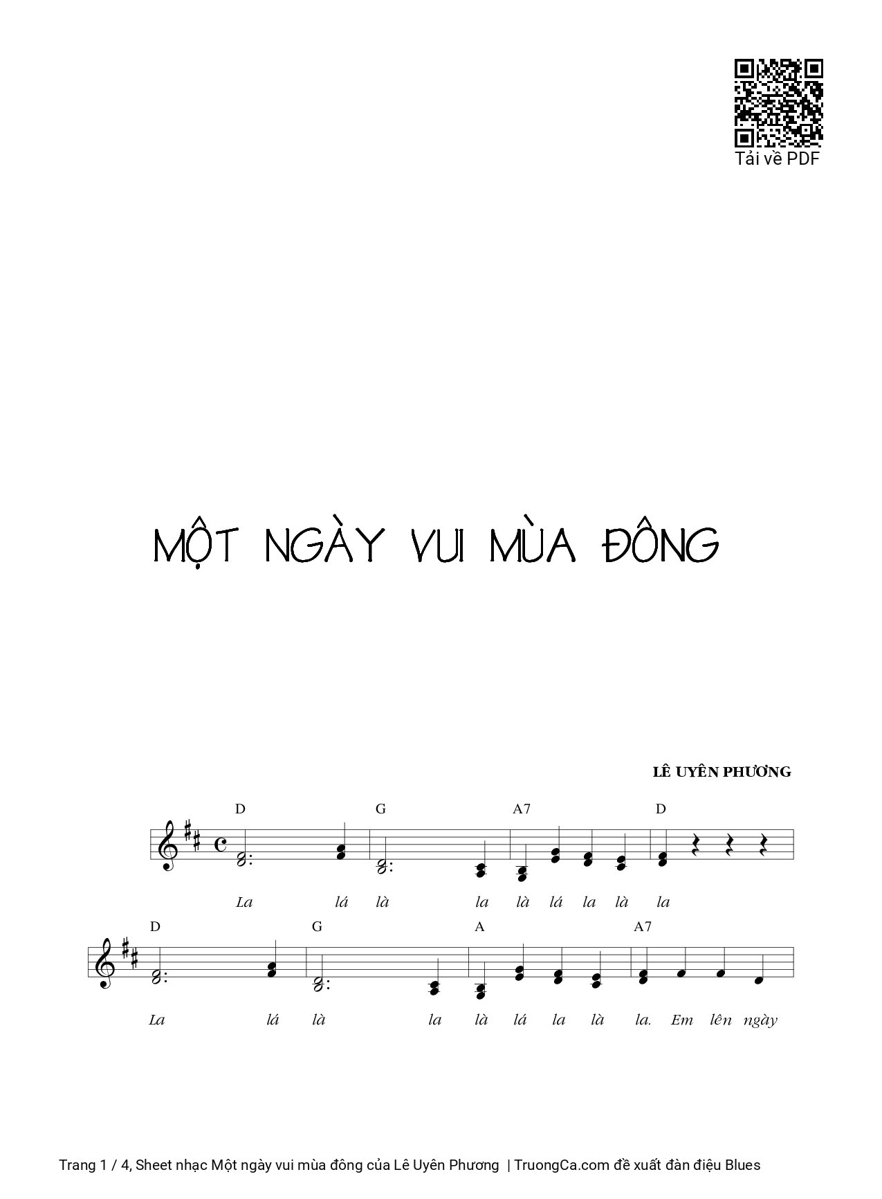 Trang 1 của Sheet nhạc PDF bài hát Một ngày vui mùa đông - Lê Uyên Phương, La lá  là la  là lá la là  la. La lá  là la  là lá la là  la 