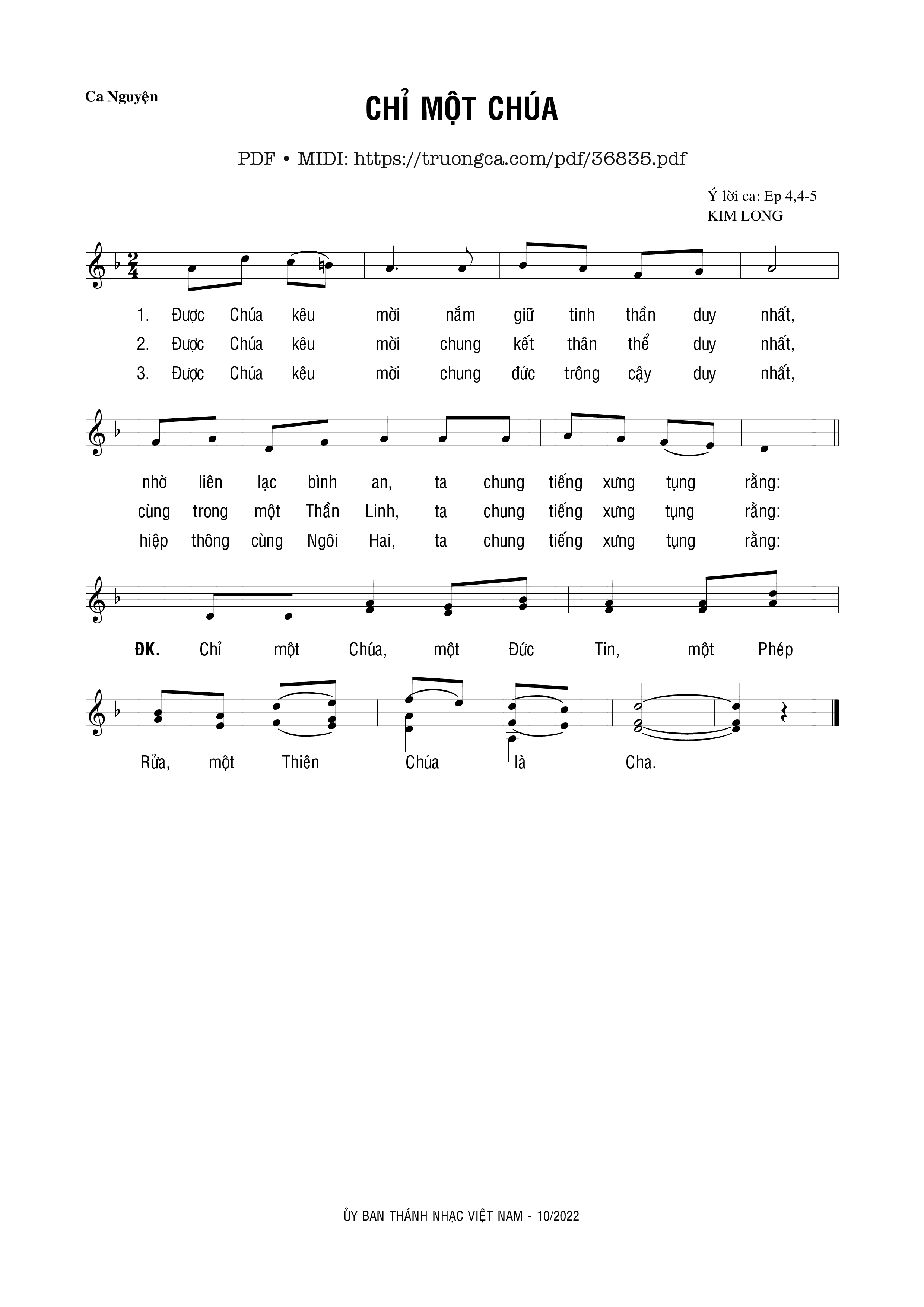 Sheet nhạc Chỉ Một Chúa - Kim Long