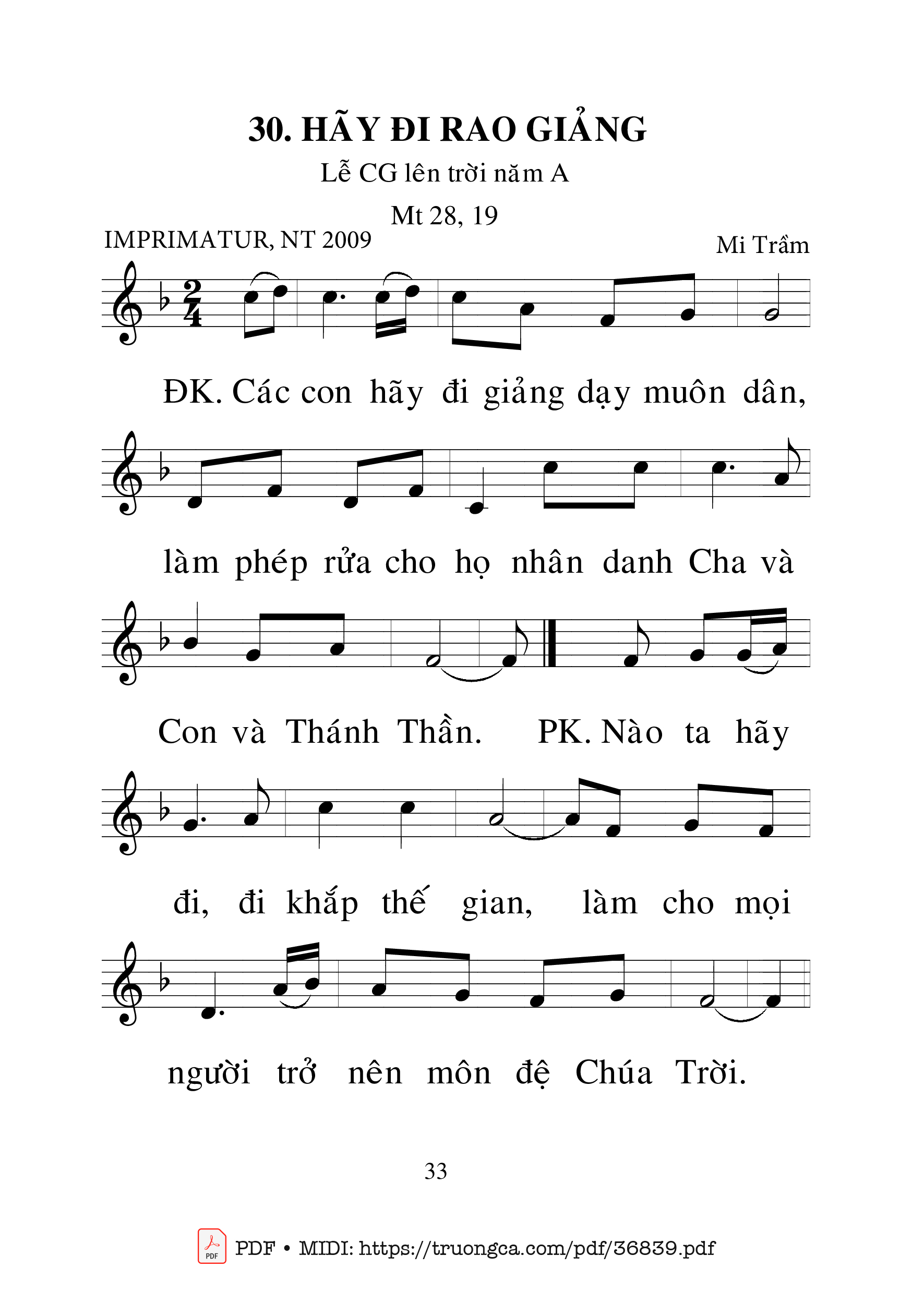 Trang 1 của Sheet nhạc PDF bài hát Hãy Đi Rao Giảng (Bclc - Mi Trầm