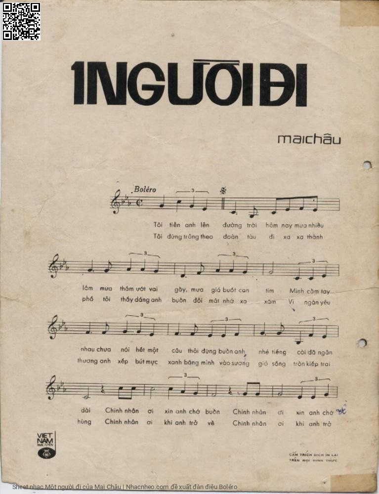 Trang 2 của Sheet nhạc PDF bài hát Một người đi - Mai Châu, 1. Tôi tiễn anh lên  đường trời hôm nay mưa nhiều lắm. Mưa thấm ướt vai  gầy, mưa giá buốt con  tim