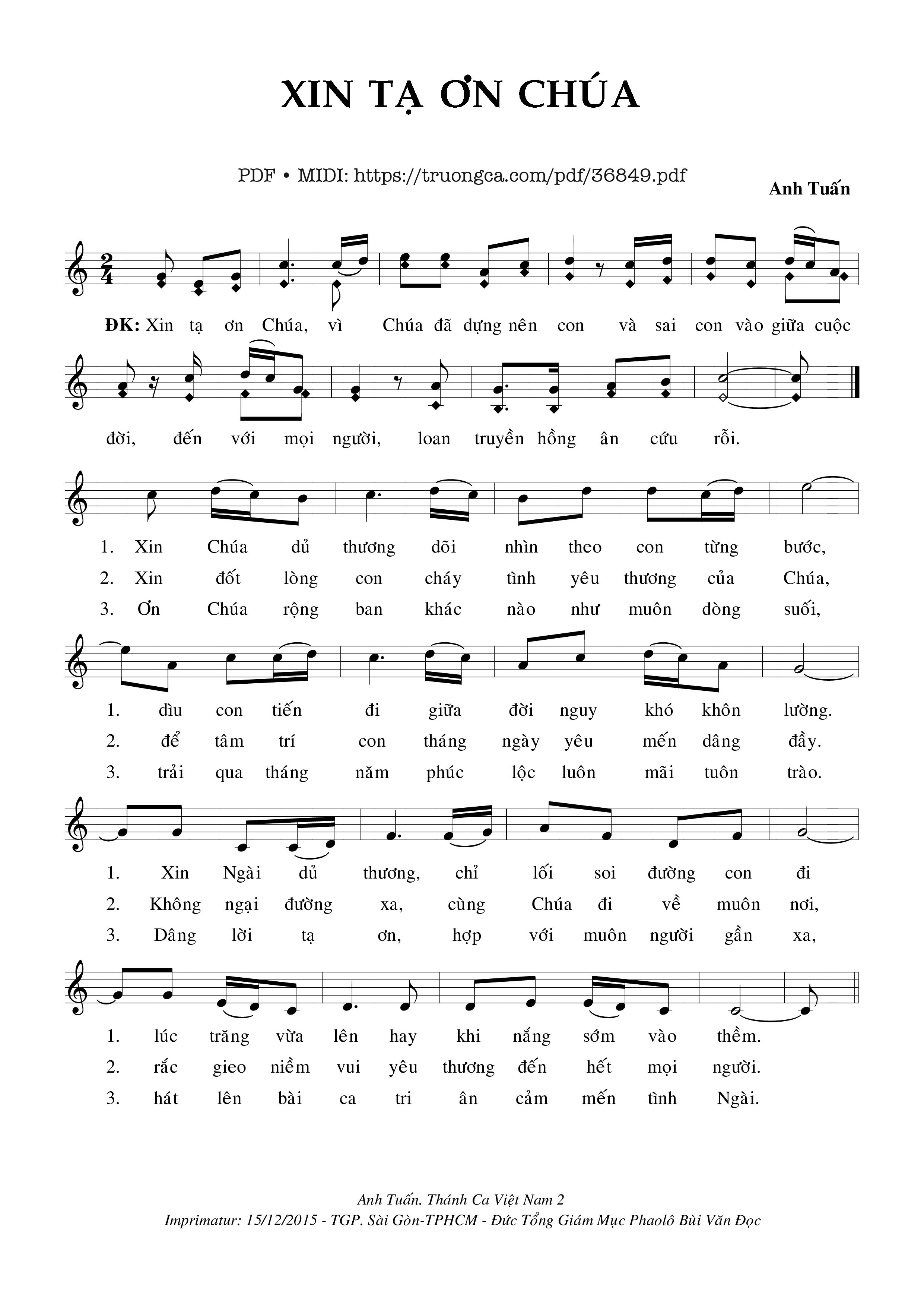 Trang 1 của Sheet nhạc PDF bài hát Xin Tạ Ơn Chúa - Anh Tuấn
