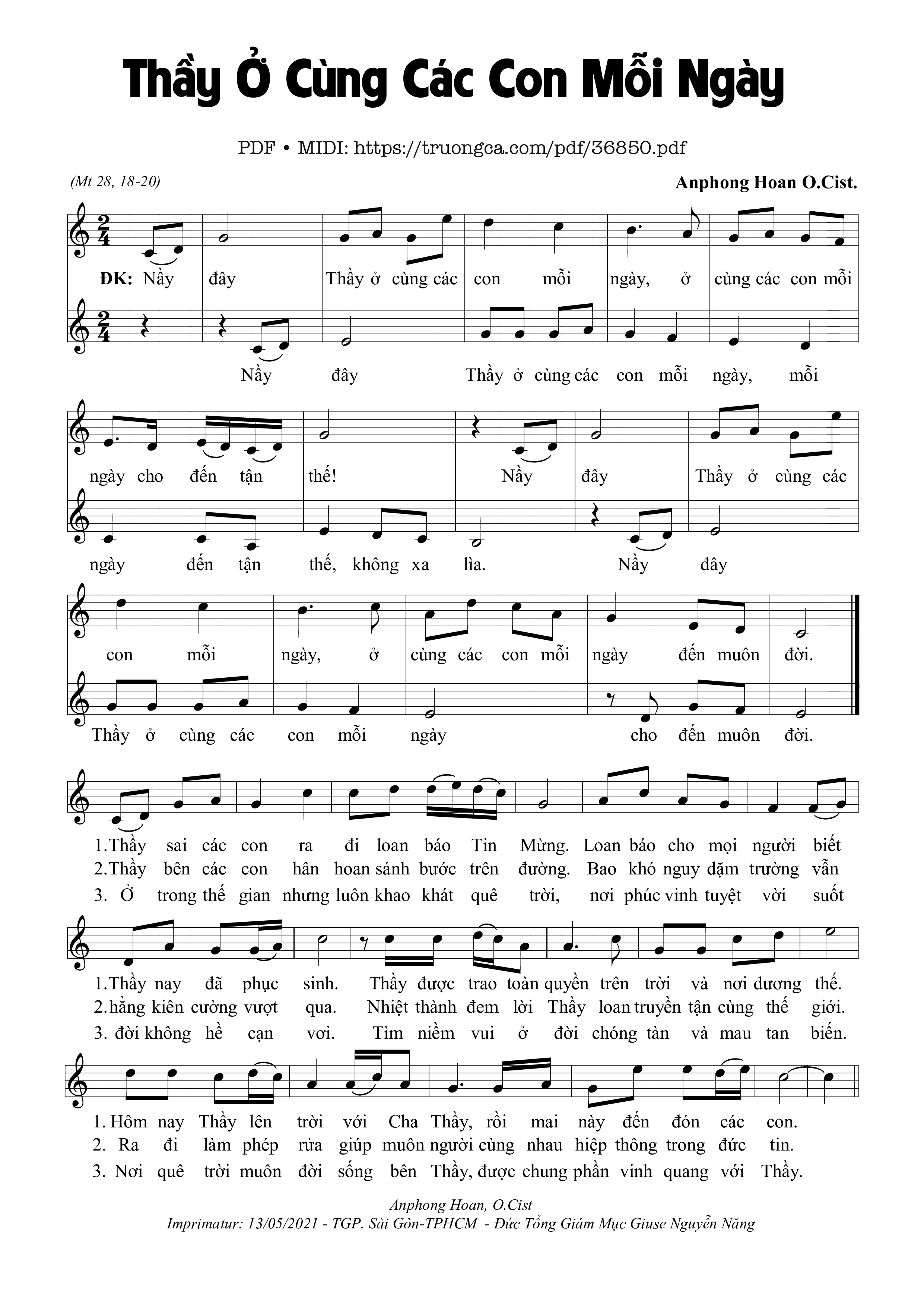 Trang 1 của Sheet nhạc PDF bài hát Thầy Ở Cùng Các Con Mỗi Ngày - Anphong Hoan. O. Cist