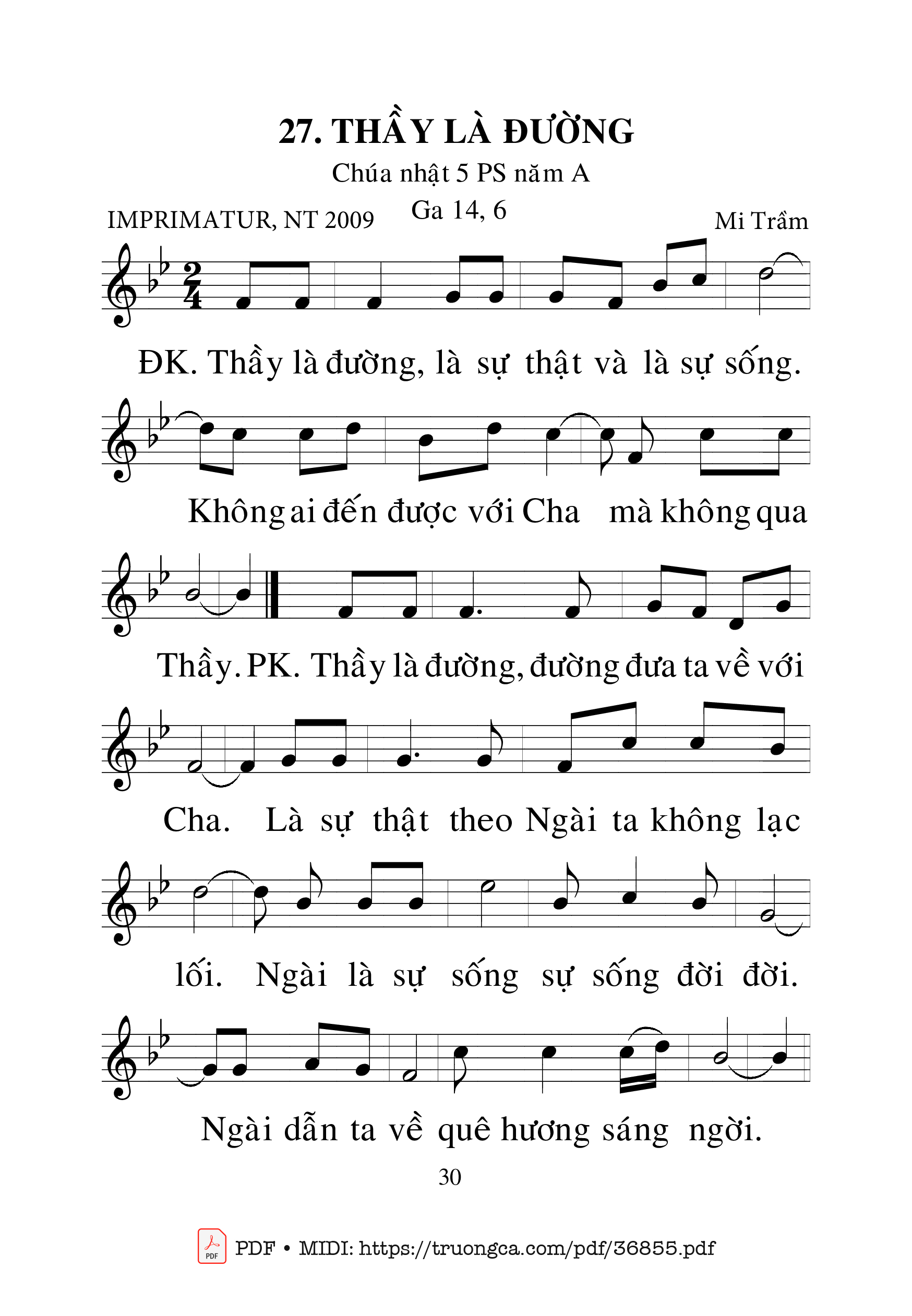 Trang 1 của Sheet nhạc PDF bài hát Thầy Là Đường (Bclc: - Mi Trầm