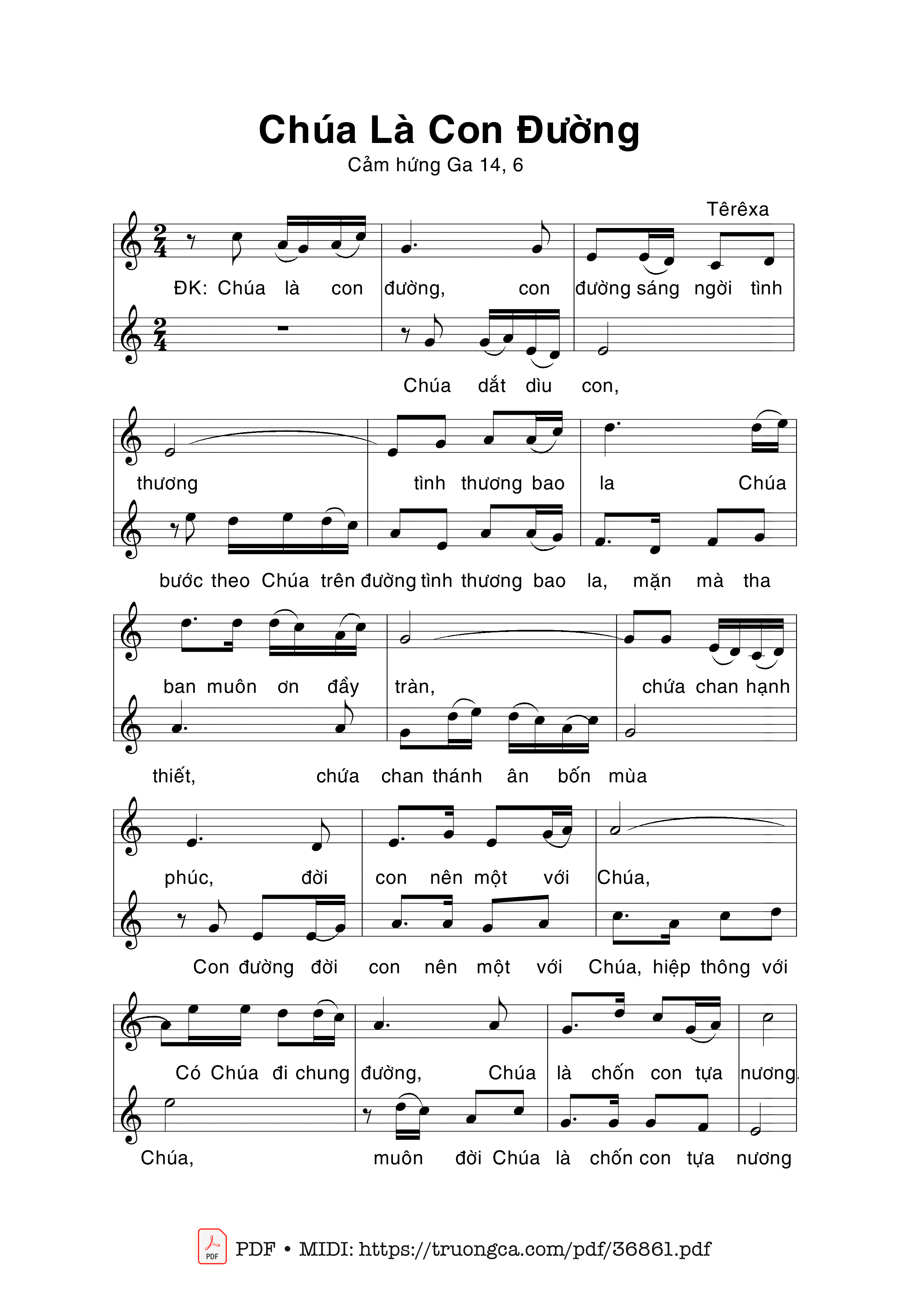 Trang 1 của Sheet nhạc PDF bài hát Chúa Là Con Đường -  Têrêsa