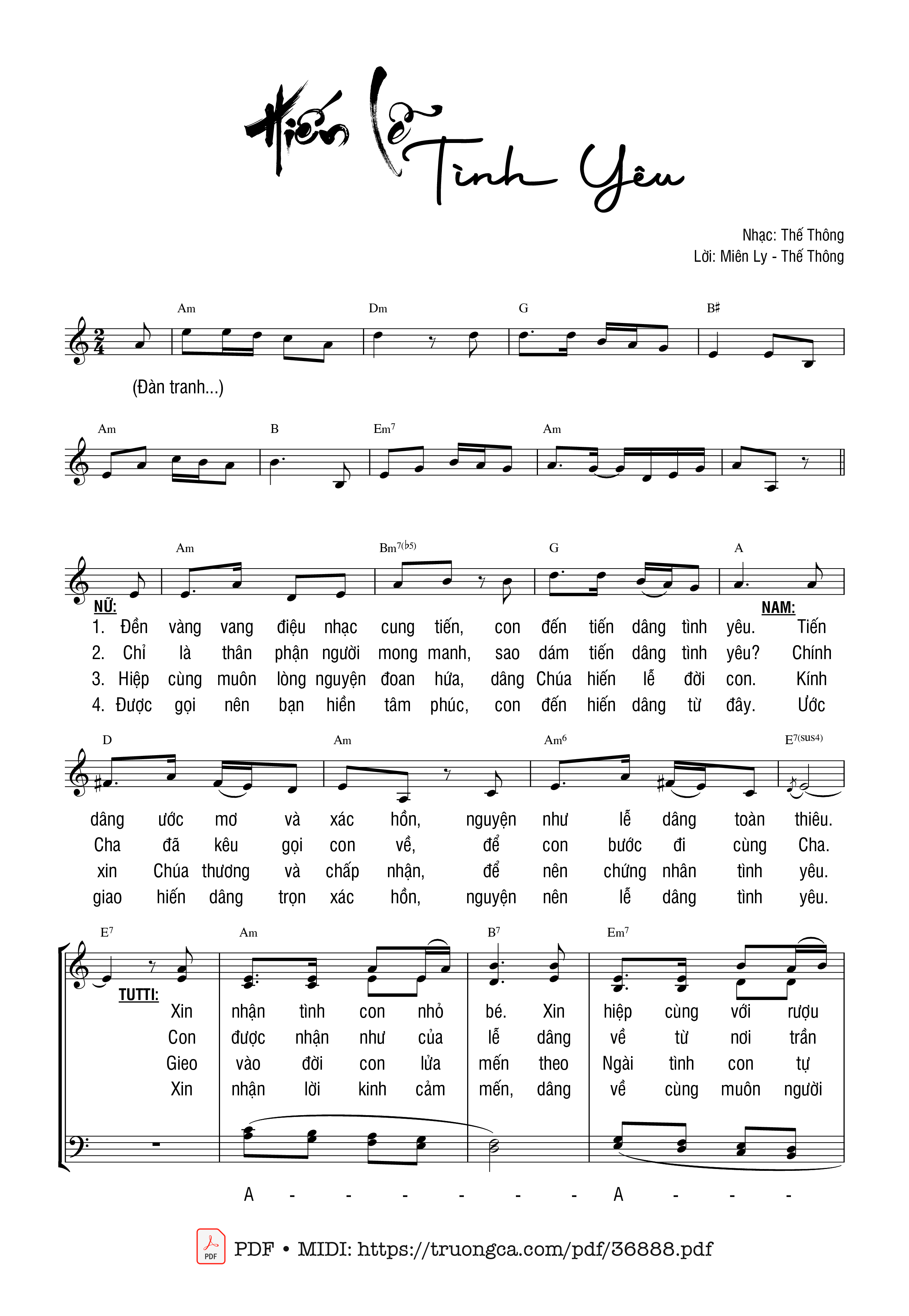 Sheet nhạc Hiến Lễ Tình Yêu - Thế Thông &Amp; Miên Ly