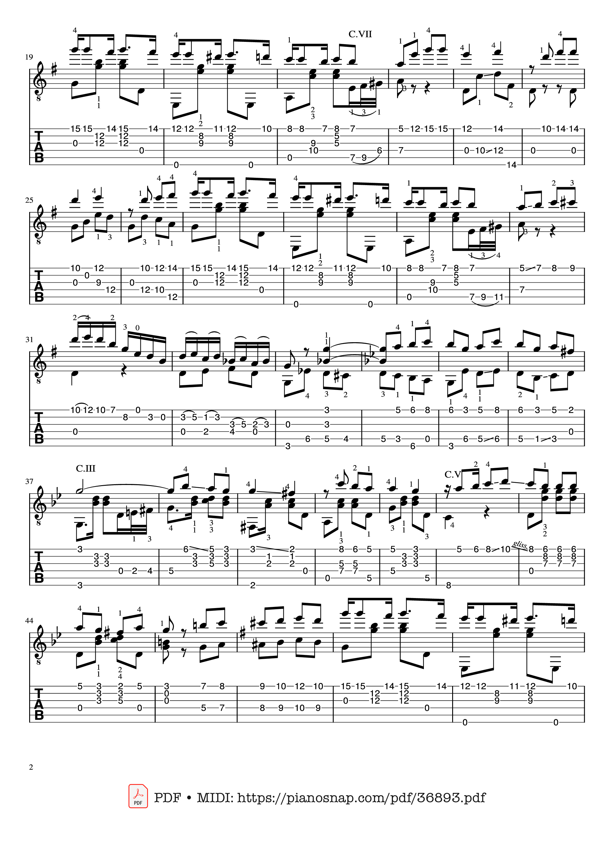 Trang 2 của Sheet nhạc PDF bài hát Tango di A. De Bassi Guitar TAB - Arr.by Pedro Antonio Iparraguirre (1879-1931