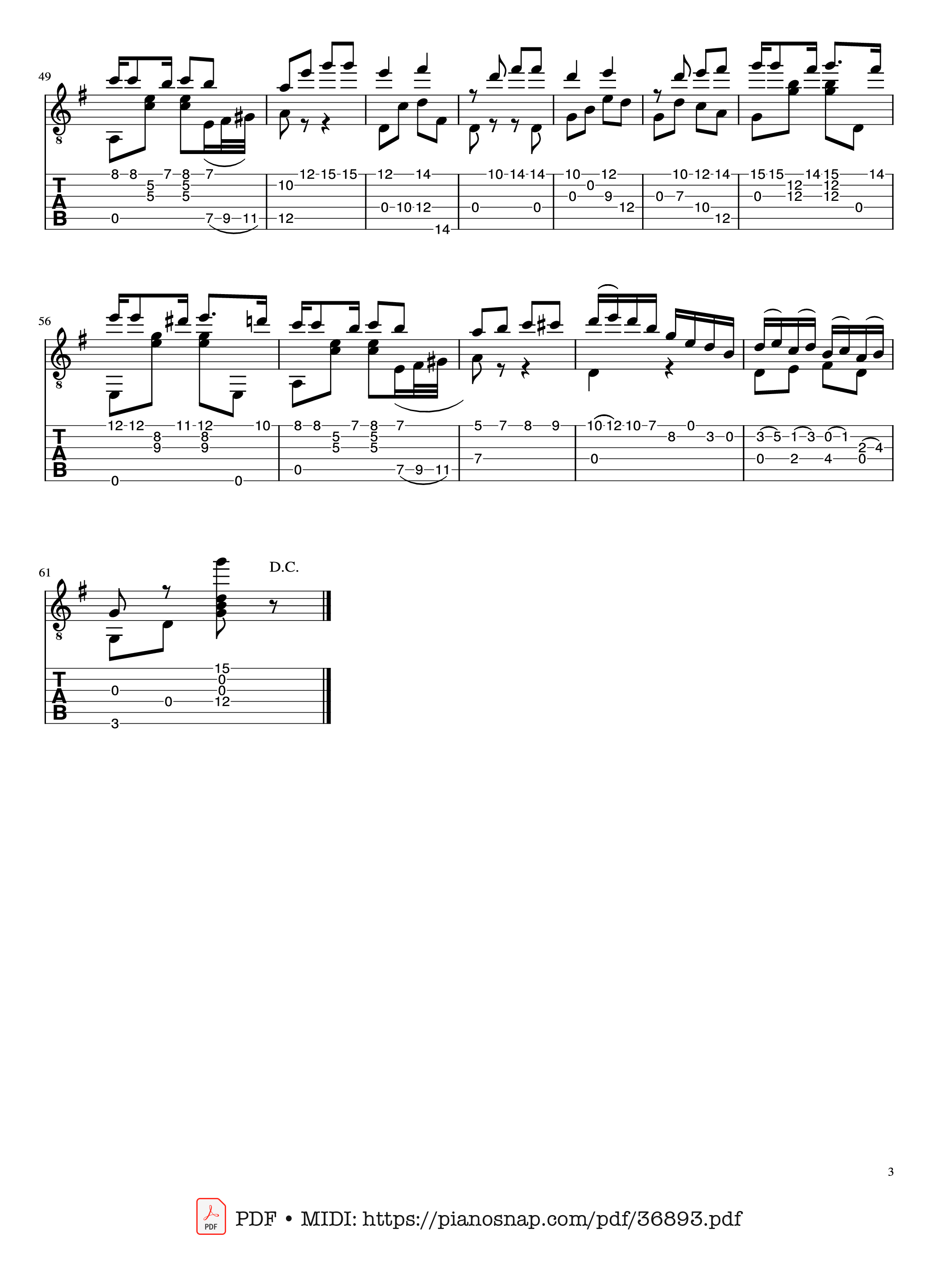 Trang 3 của Sheet nhạc PDF bài hát Tango di A. De Bassi Guitar TAB - Arr.by Pedro Antonio Iparraguirre (1879-1931