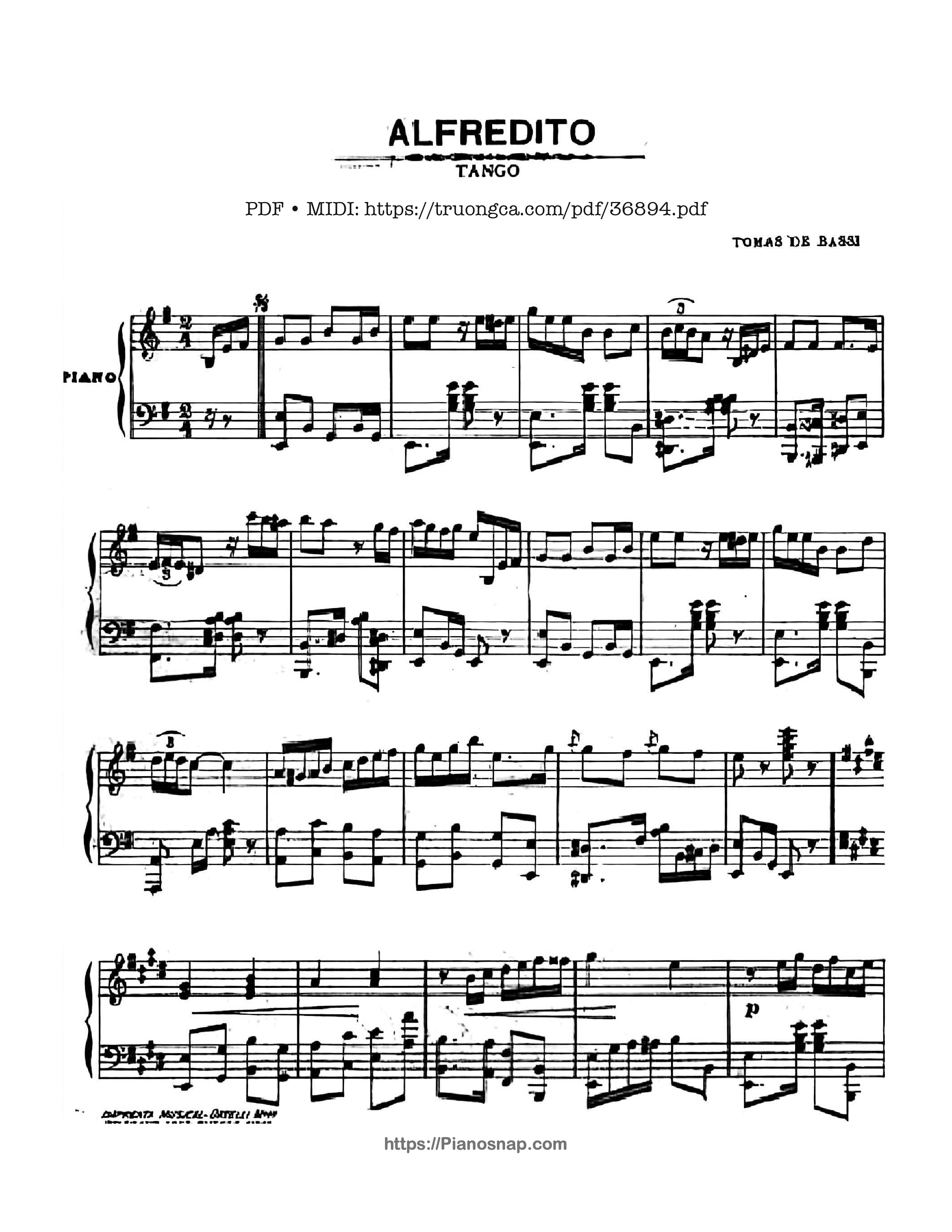 Sheet nhạc Alfredo Tango - Tomás De Bassi