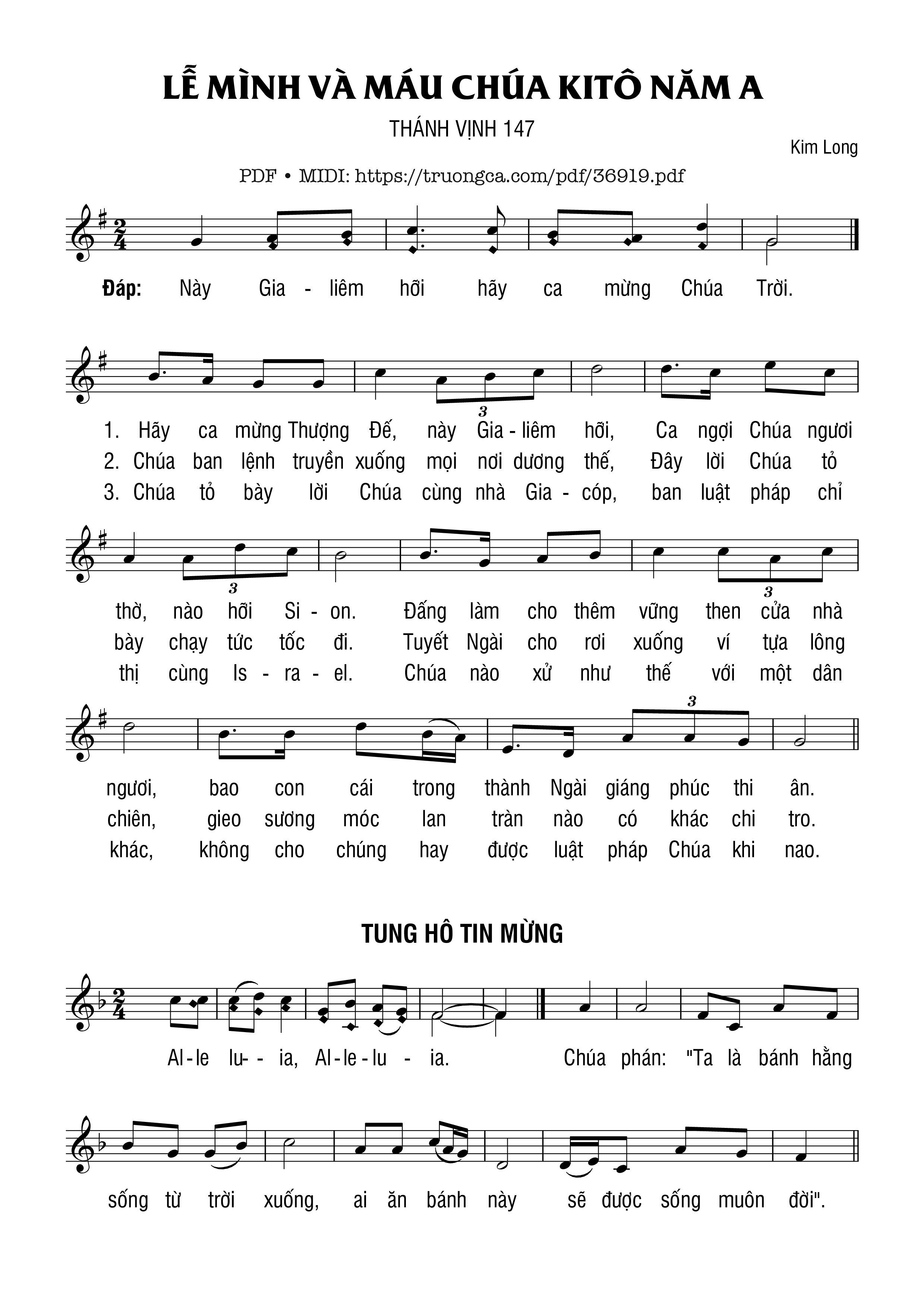 Trang 1 của Sheet nhạc PDF bài hát Thánh Vịnh 147, Lễ Mình Máu Thánh Năm A - Kim Long