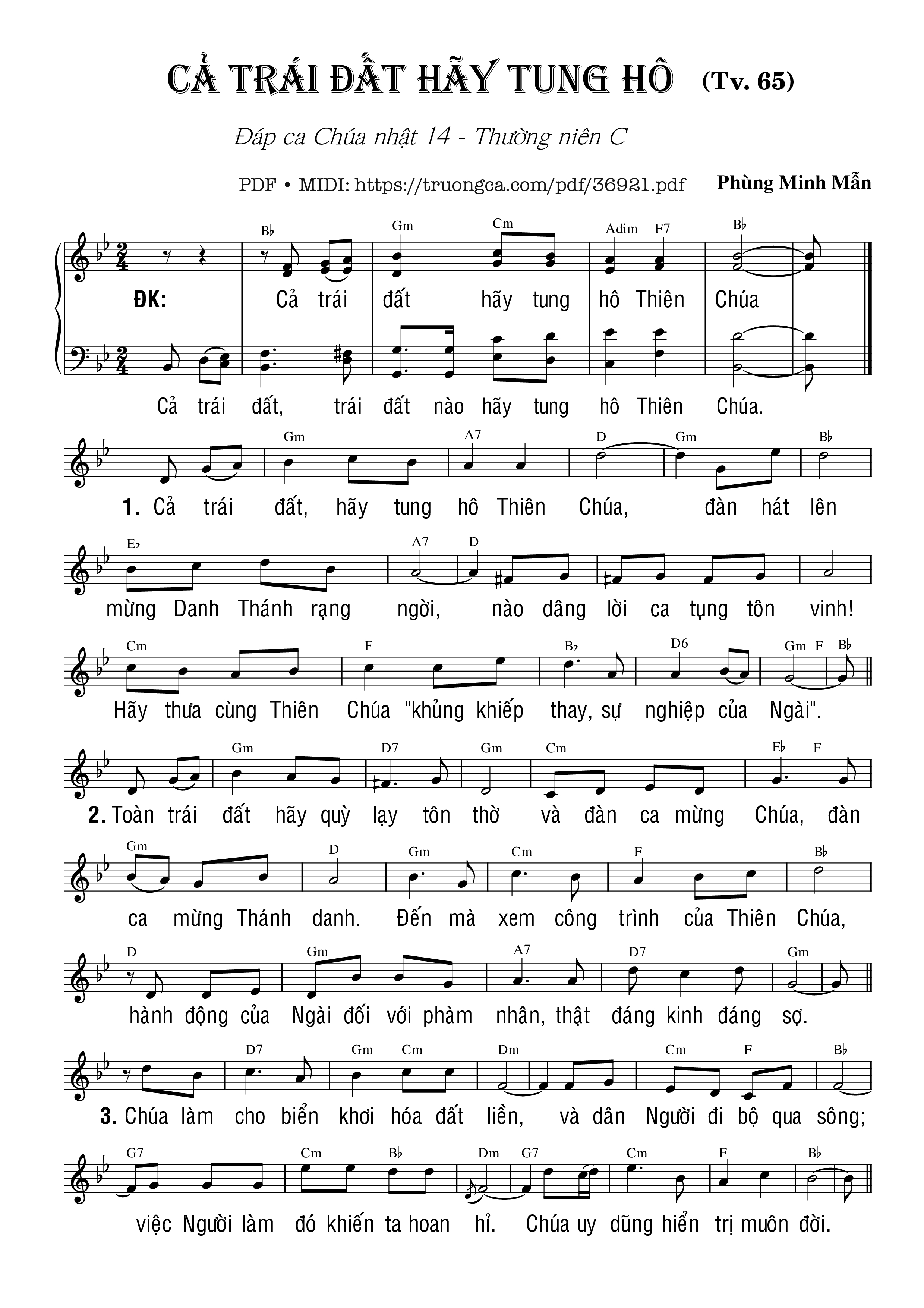 Trang 1 của Sheet nhạc PDF bài hát Thánh Vịnh 65, Cả Trái Đất Hãy Tung Hô - Phùng Minh Mẫn