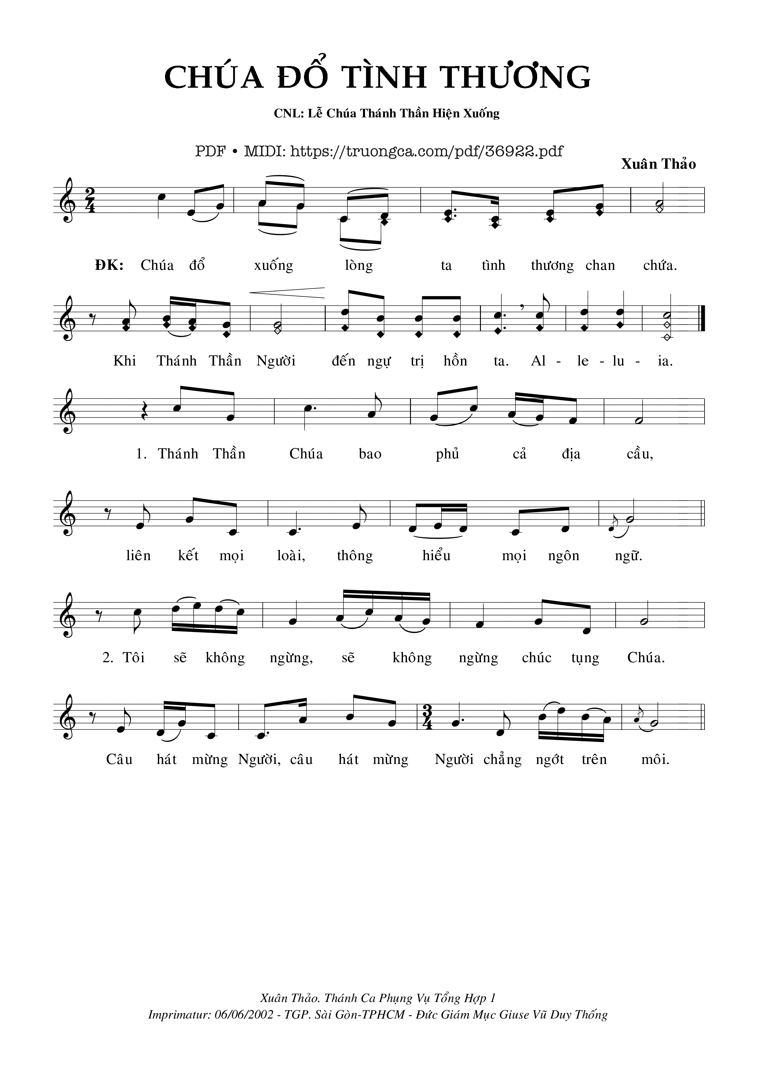 Trang 1 của Sheet nhạc PDF bài hát Chúa Đổ Tình Thương - Xuân Thảo