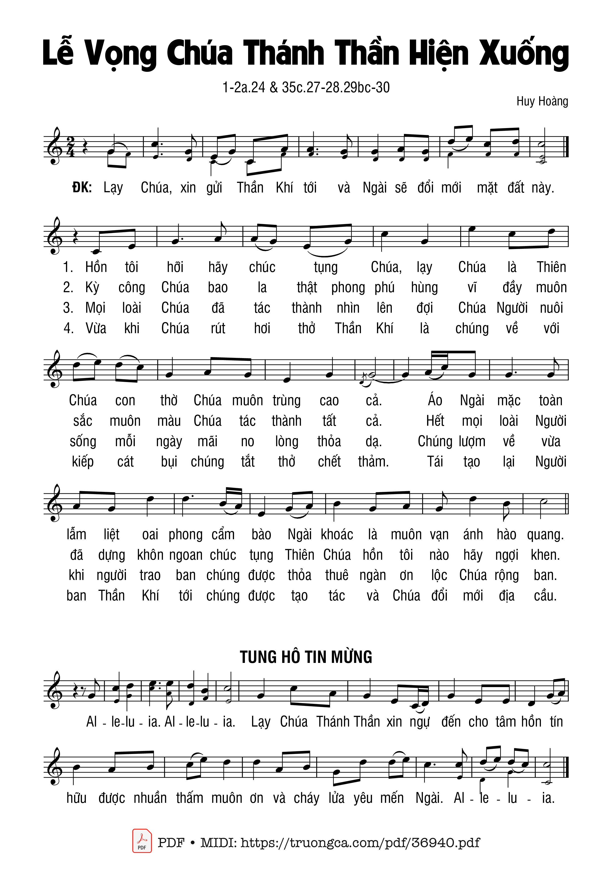 Trang 1 của Sheet nhạc PDF bài hát Lễ Vọng Chúa Thánh Thần Hiện Xuống - Huy Hoàng