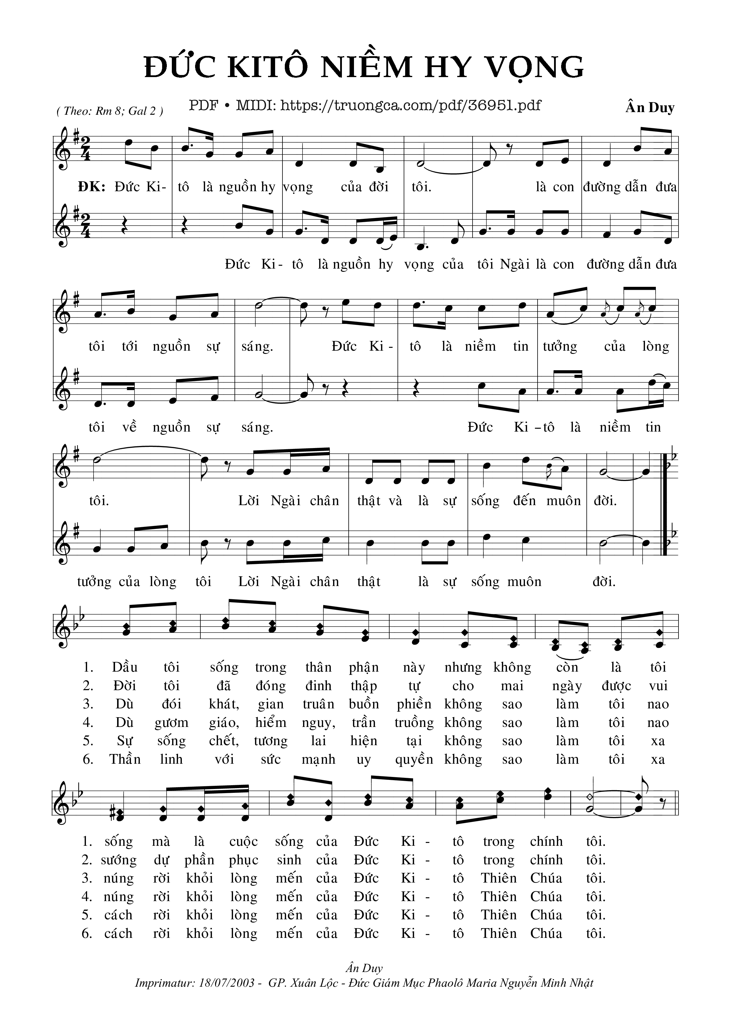 Trang 1 của Sheet nhạc PDF bài hát Đức Kitô Niềm Hy Vọng - Ân Duy