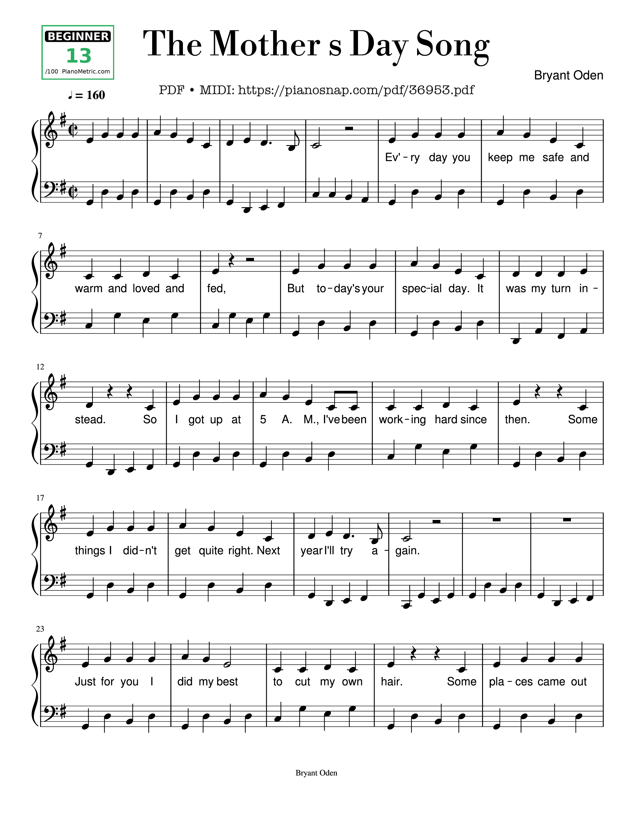Sheet nhạc The Mother s Day Song Piano
