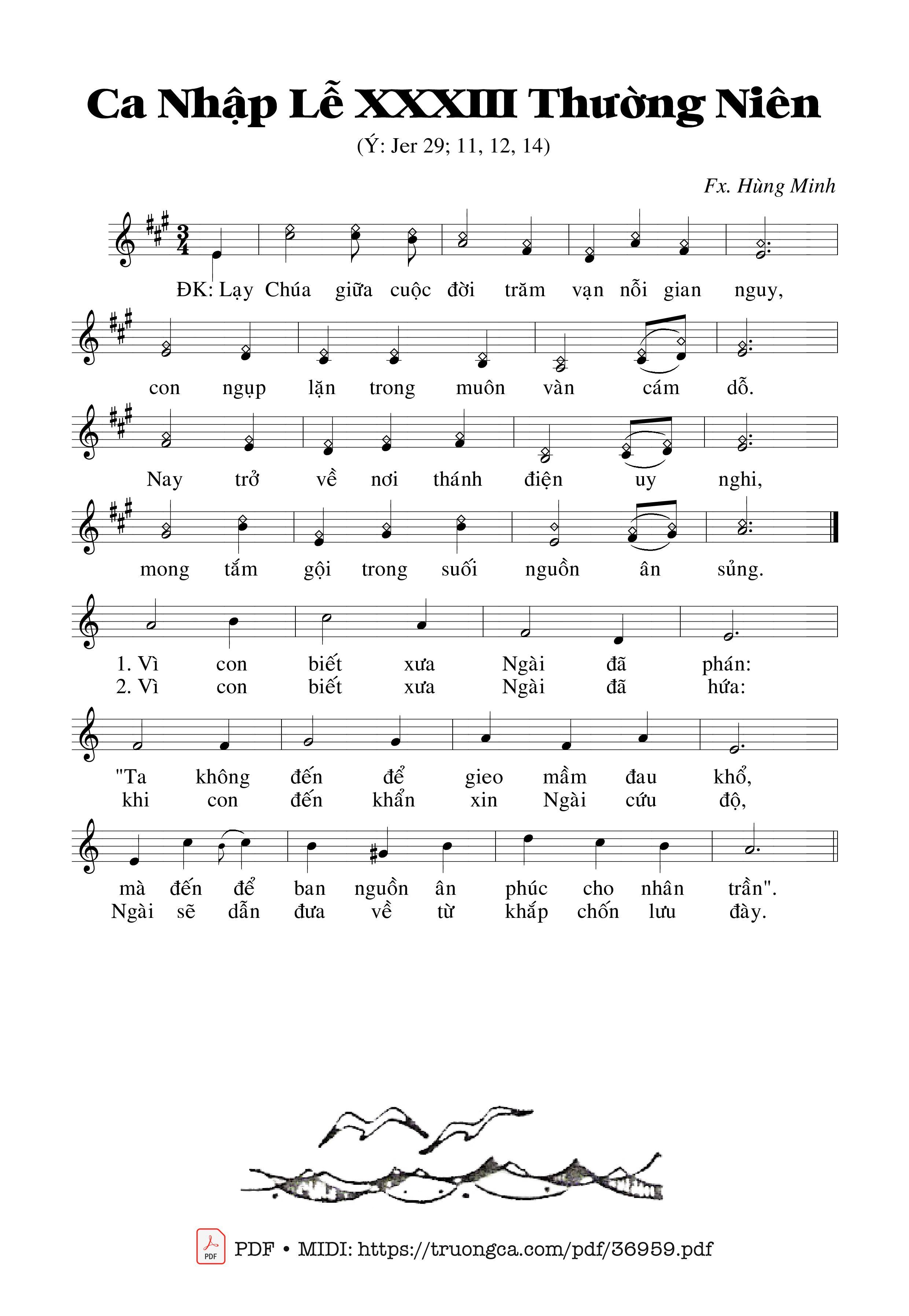 Trang 1 của Sheet nhạc PDF bài hát Ca Nhập Lễ 33 Thường Niên (Jer. 29) - Trần Hùng Minh