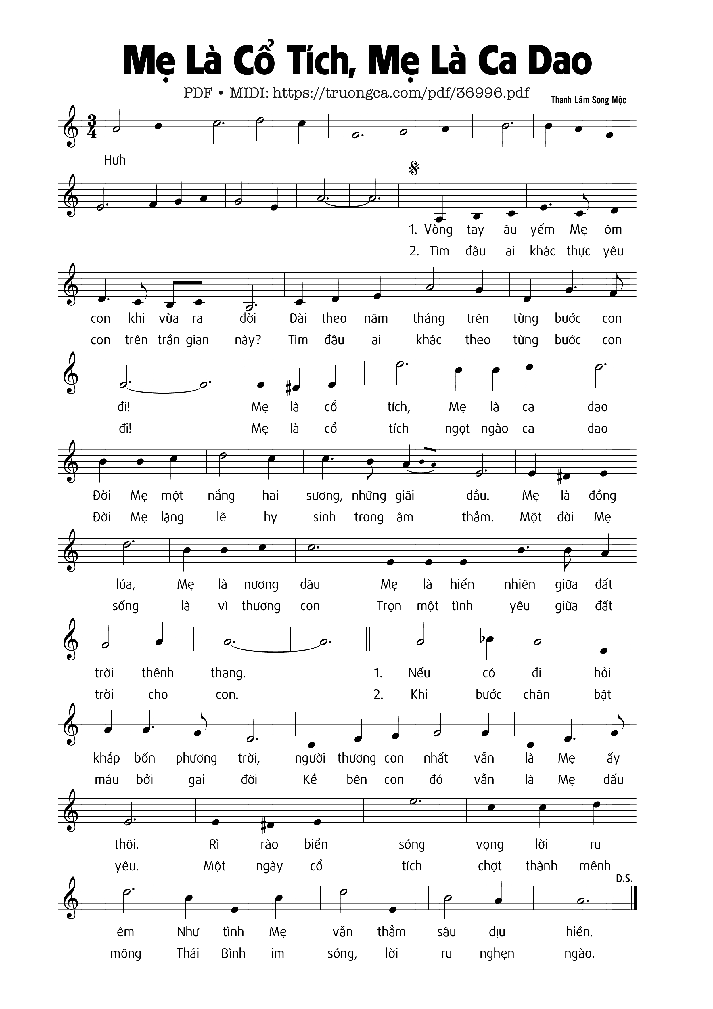 Trang 1 của Sheet nhạc PDF bài hát Mẹ Là Cổ Tích, Mẹ Là Ca Dao - Thanh Lâm Song Mộc