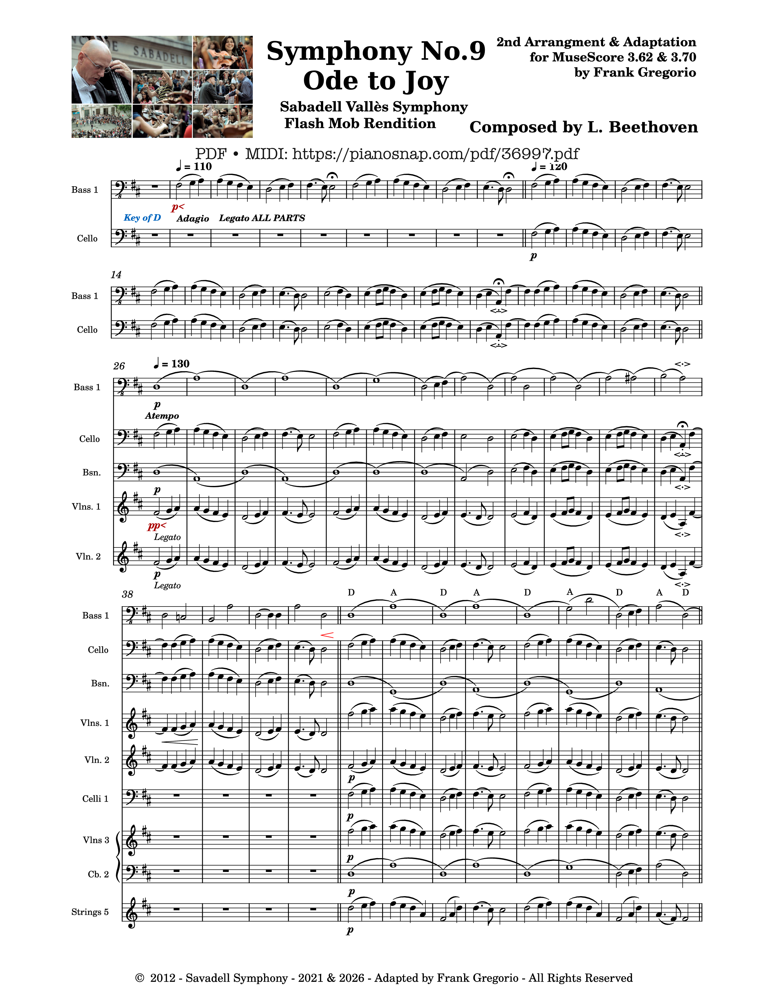 Trang 1 của Sheet nhạc PDF bài hát Symphony No.9 Ode to Joy, Flash Mob Rendition - Composed by L. Beethoven