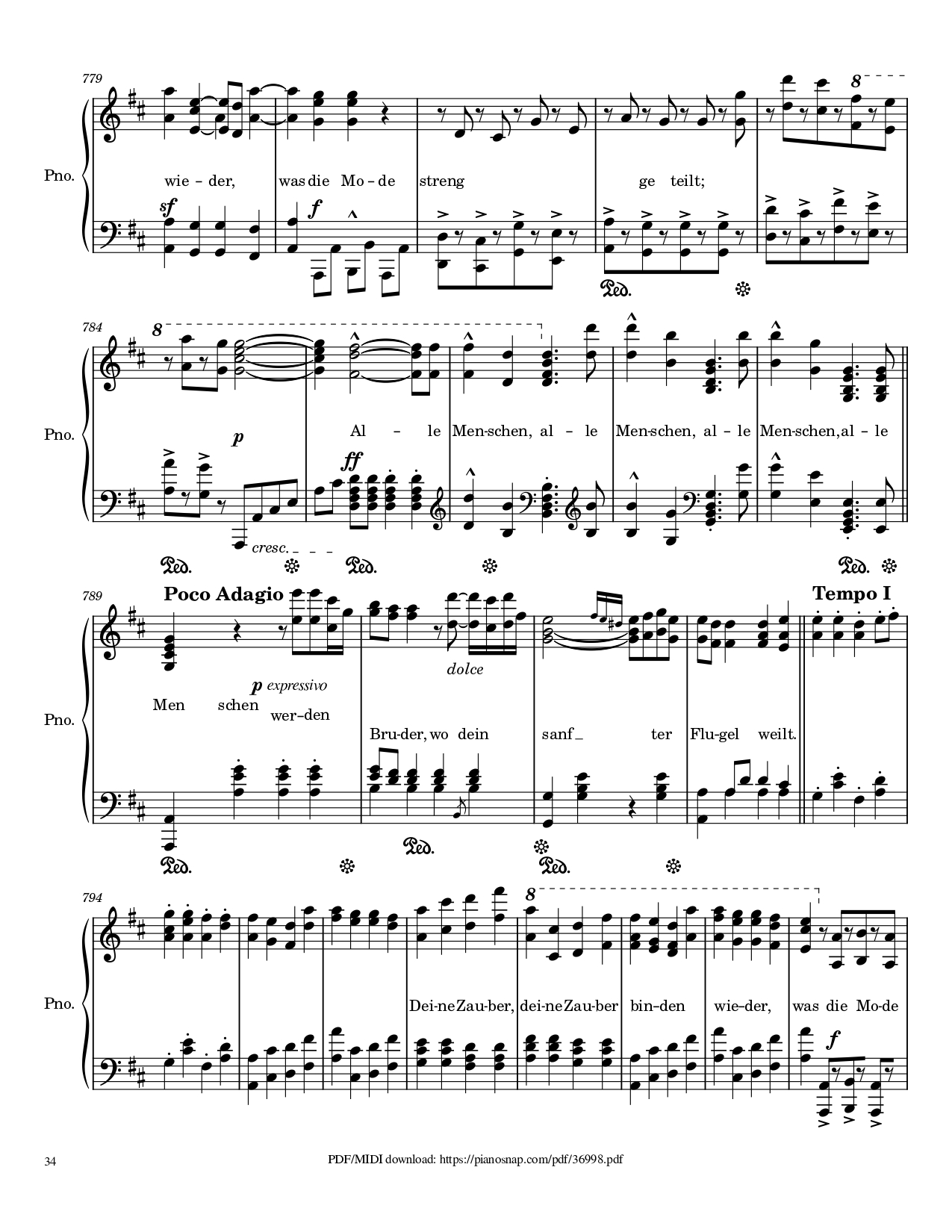 Trang 34 của Sheet nhạc PDF Piano bài hát Symphony no.9, 4th Movement, Ode to Joy Piano - Ludwig van Beethoven