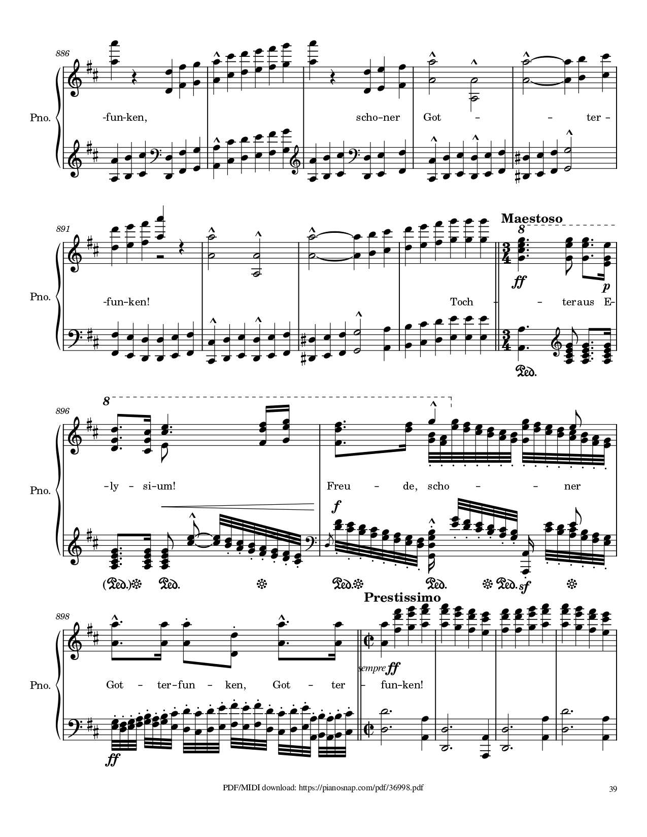 Trang 39 của Sheet nhạc PDF Piano bài hát Symphony no.9, 4th Movement, Ode to Joy Piano - Ludwig van Beethoven