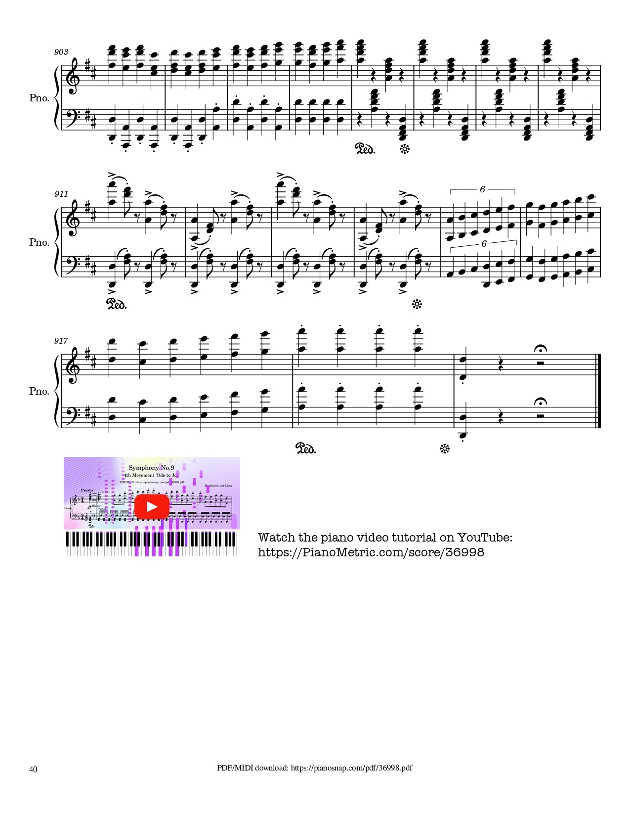 Trang 40 của Sheet nhạc PDF Piano bài hát Symphony no.9, 4th Movement, Ode to Joy Piano - Ludwig van Beethoven