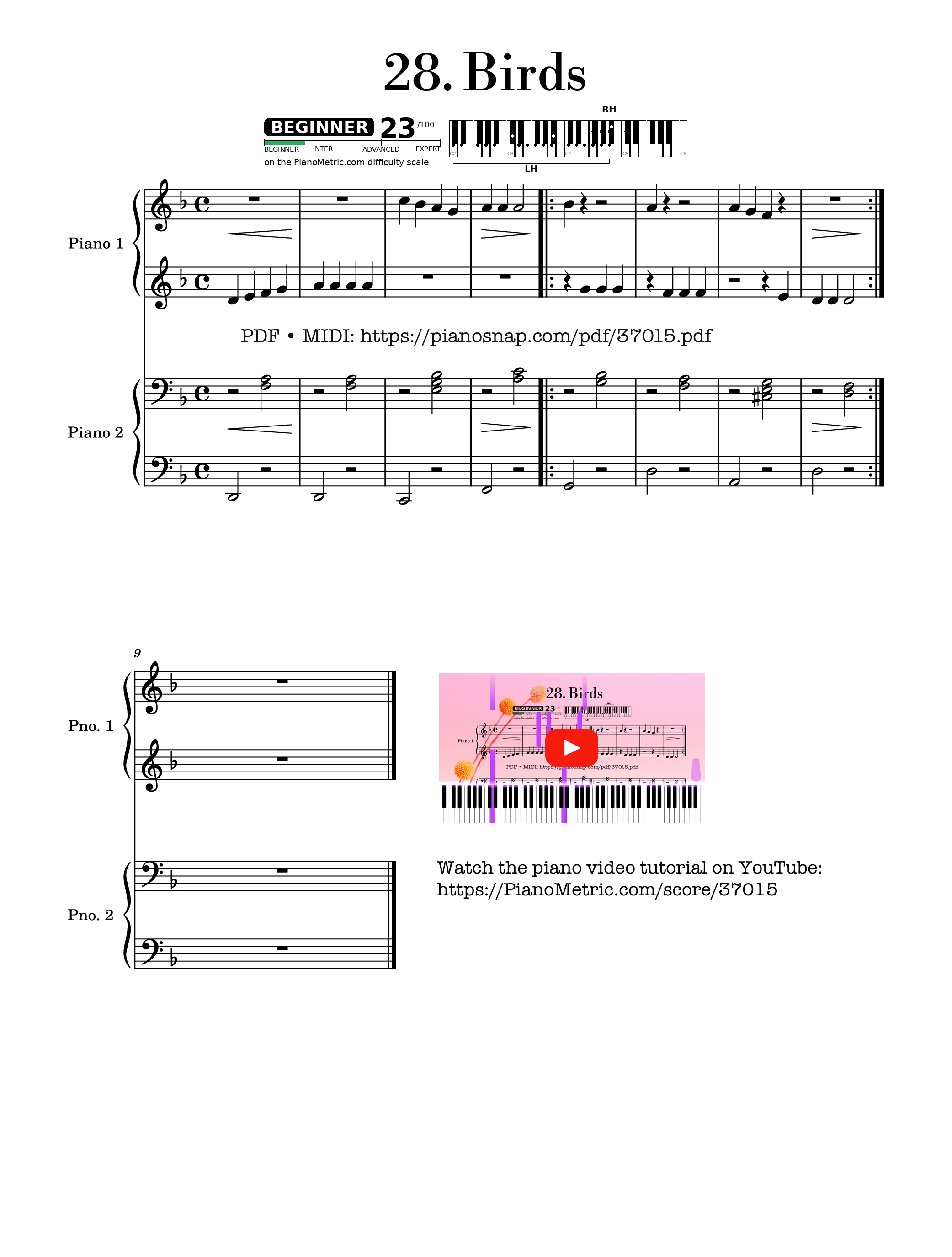 Sheet nhạc Birds Nikolaev's Russian School of Piano Playing piece no. 28