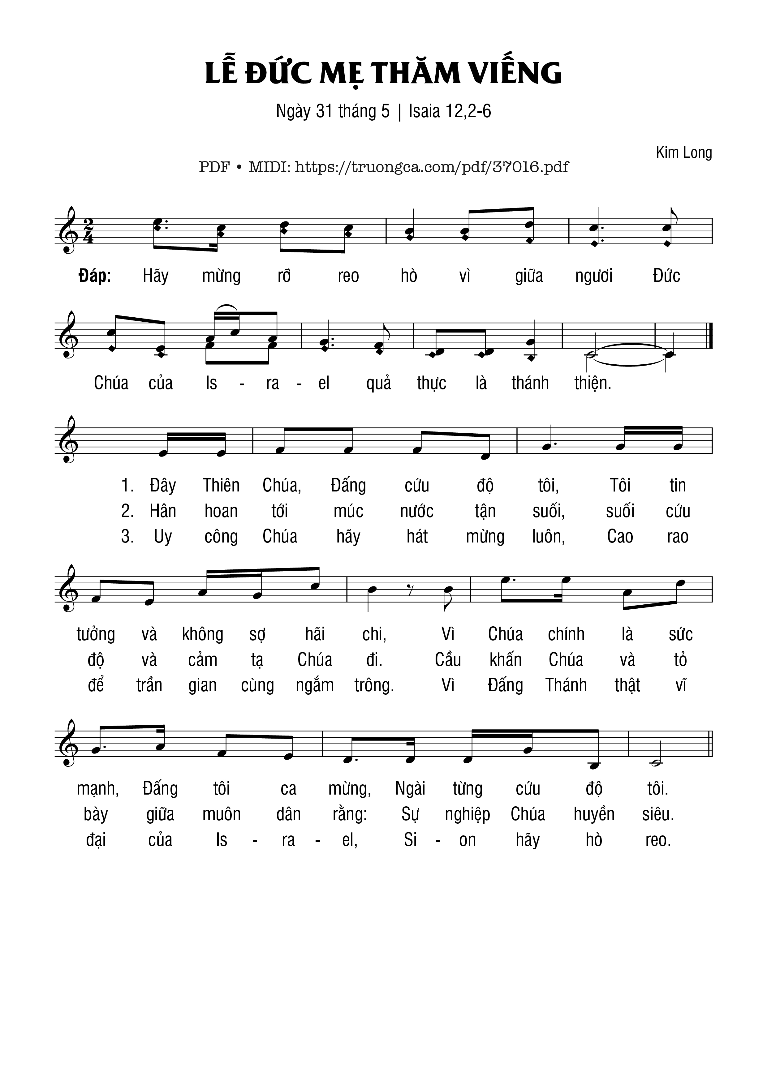 Trang 1 của Sheet nhạc PDF bài hát Lễ Đức Mẹ Thăm Viếng - Kim Long