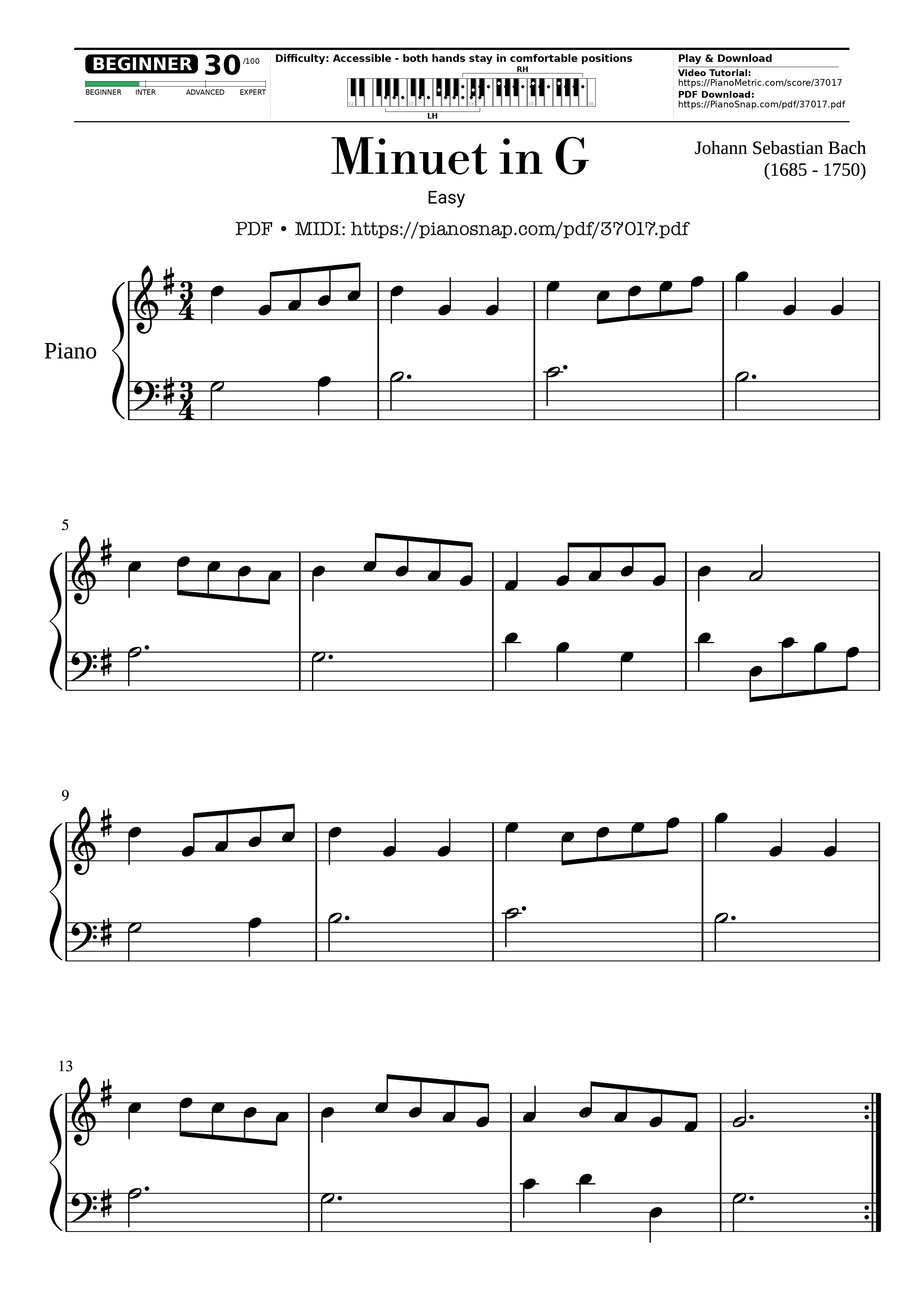 Sheet nhạc Minuet in G - Easy Ending
