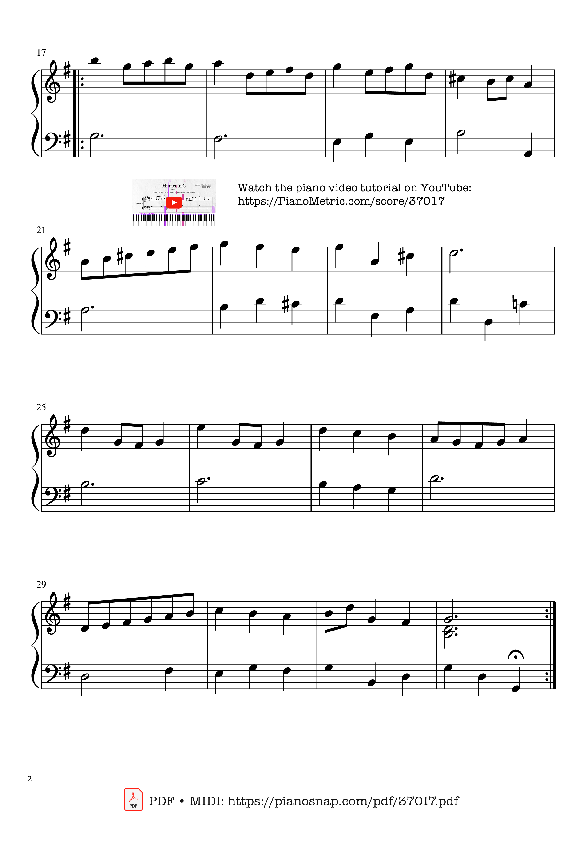 Trang 2 của Sheet nhạc PDF Piano bài hát Minuet in G - Easy Ending - Johann Sebastian Bach