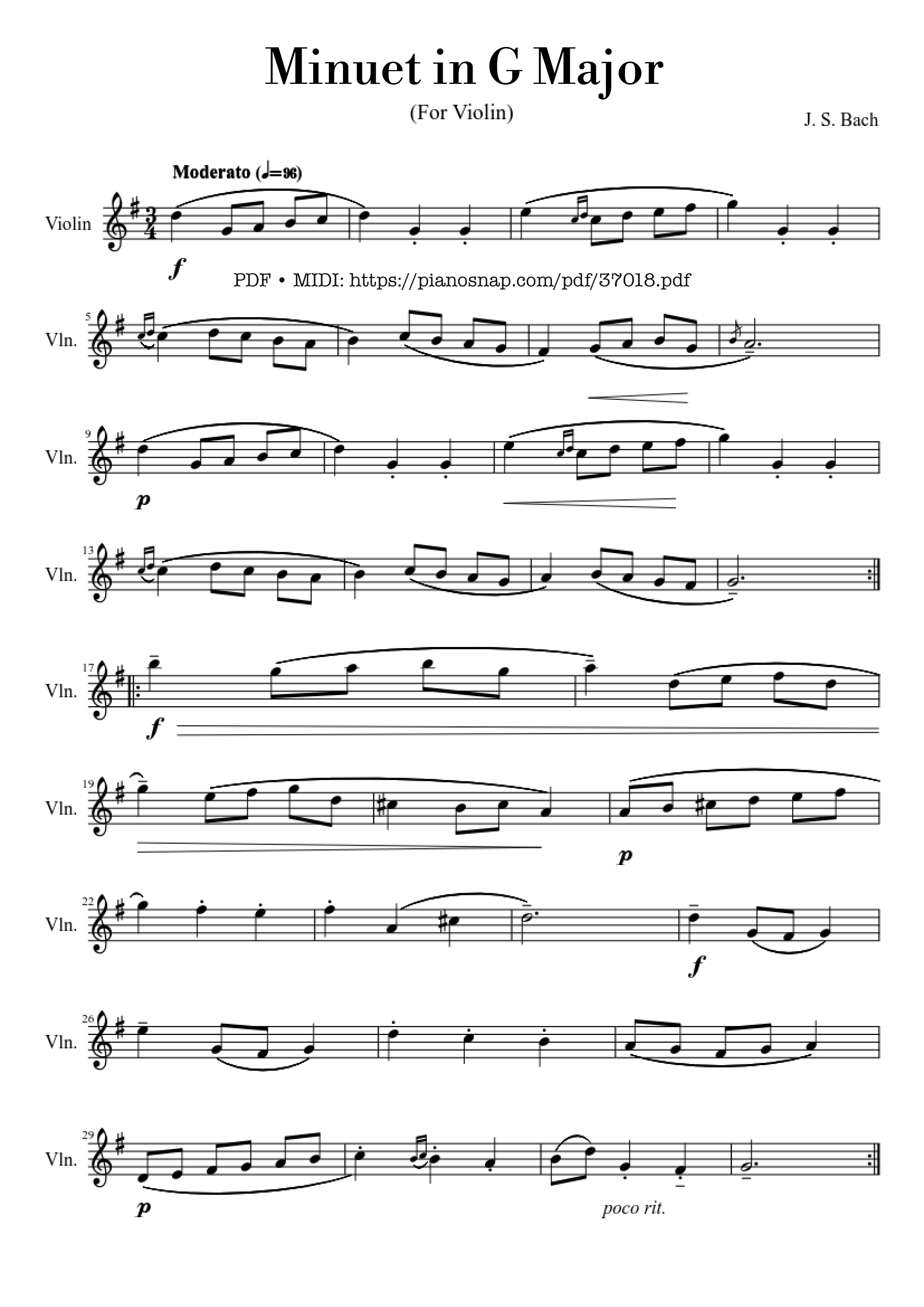Sheet nhạc Bach Minuet in G Major Violin