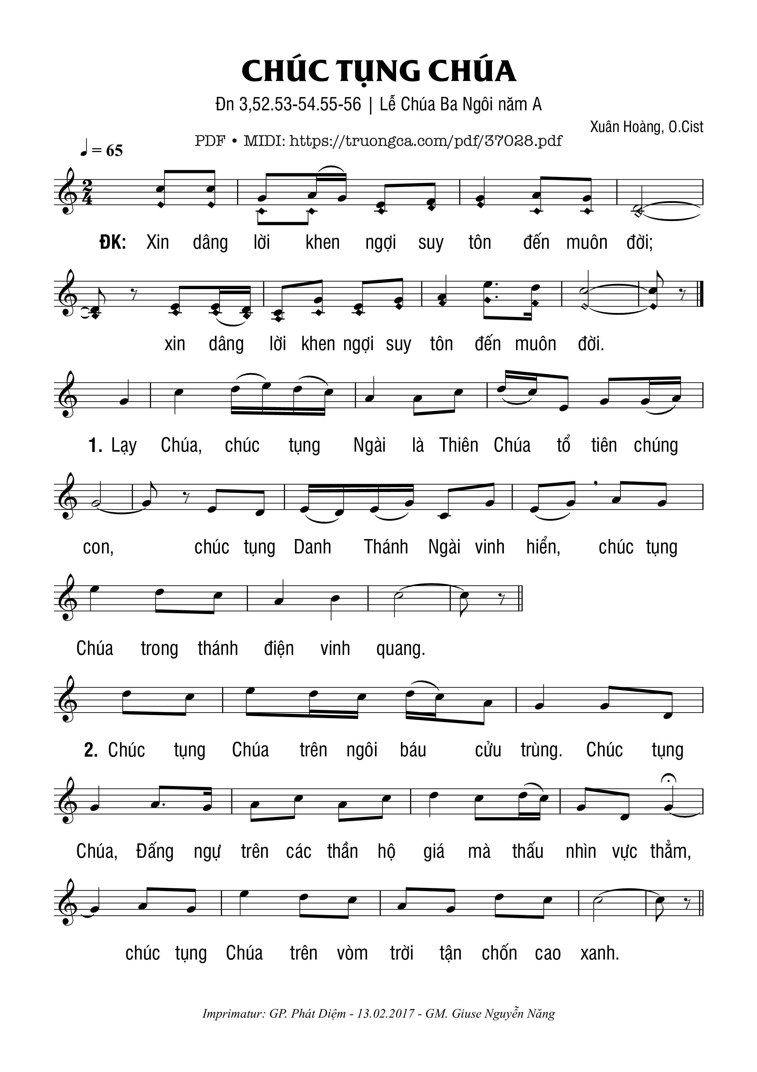 Sheet nhạc Chúc Tụng Chúa (Dn. 3)