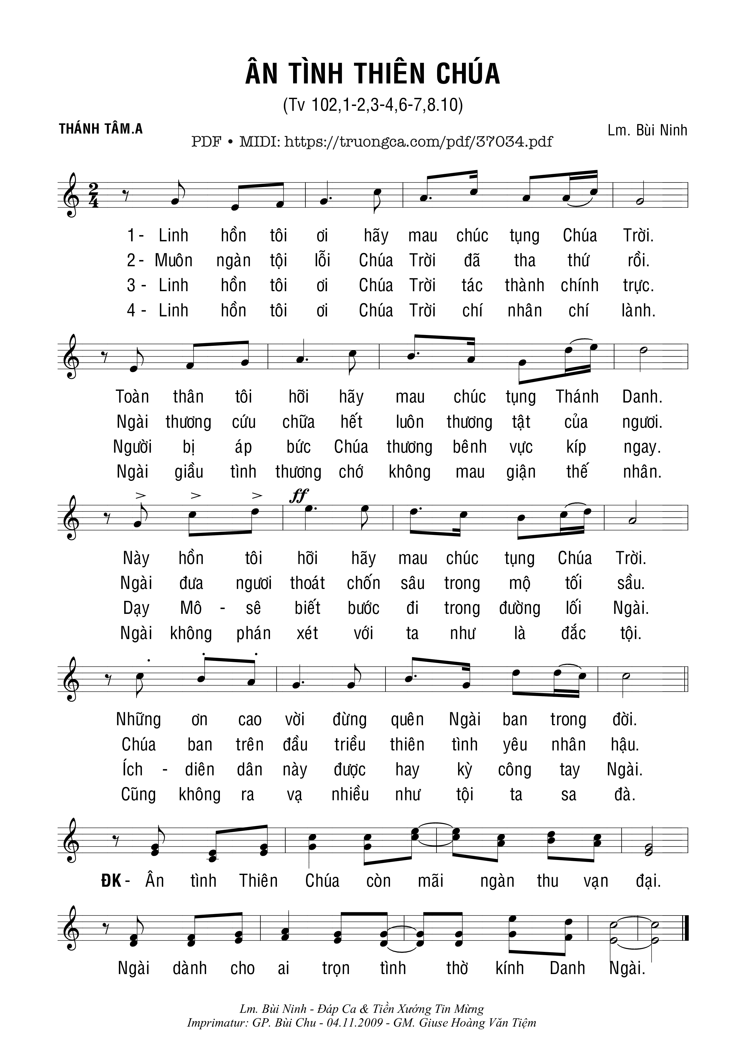 Trang 1 của Sheet nhạc PDF bài hát Thánh Vịnh 102, Ân Tình Thiên Chúa - Bùi Ninh