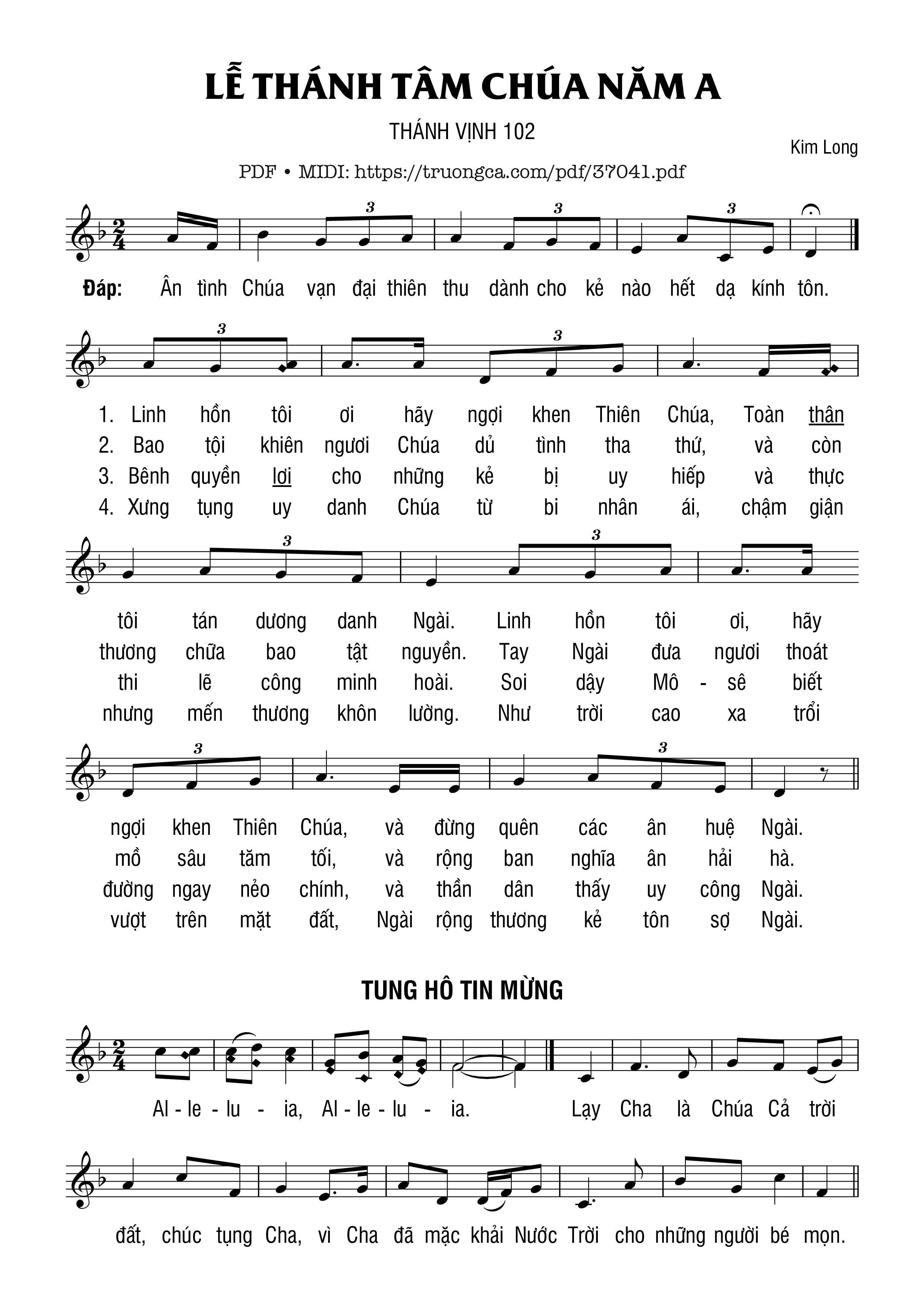 Trang 1 của Sheet nhạc PDF bài hát Thánh Vịnh 102, Lễ Thánh Tâm Chúa - Kim Long
