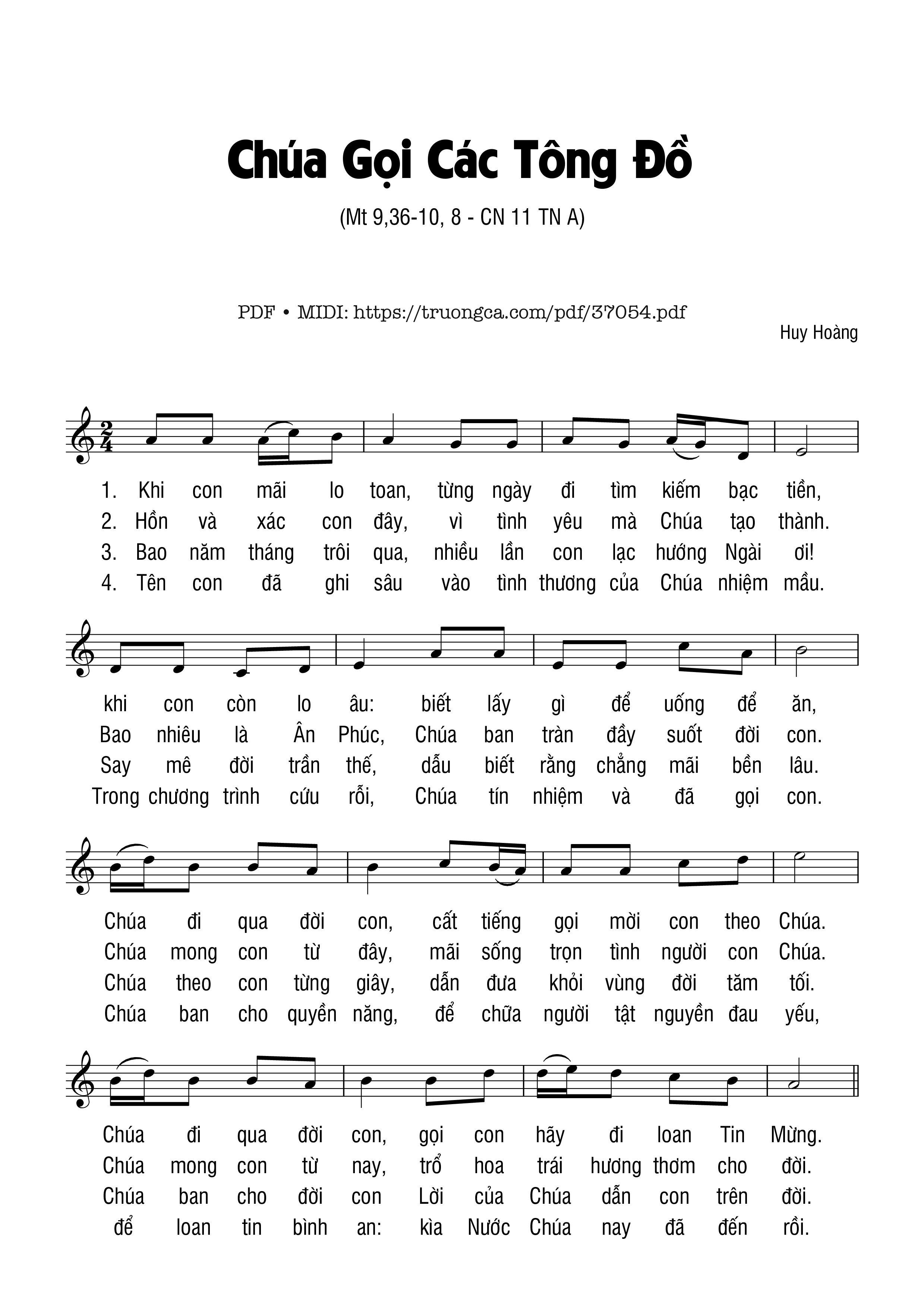 Trang 1 của Sheet nhạc PDF bài hát Chúa Gọi Các Tông Đồ - Huy Hoàng