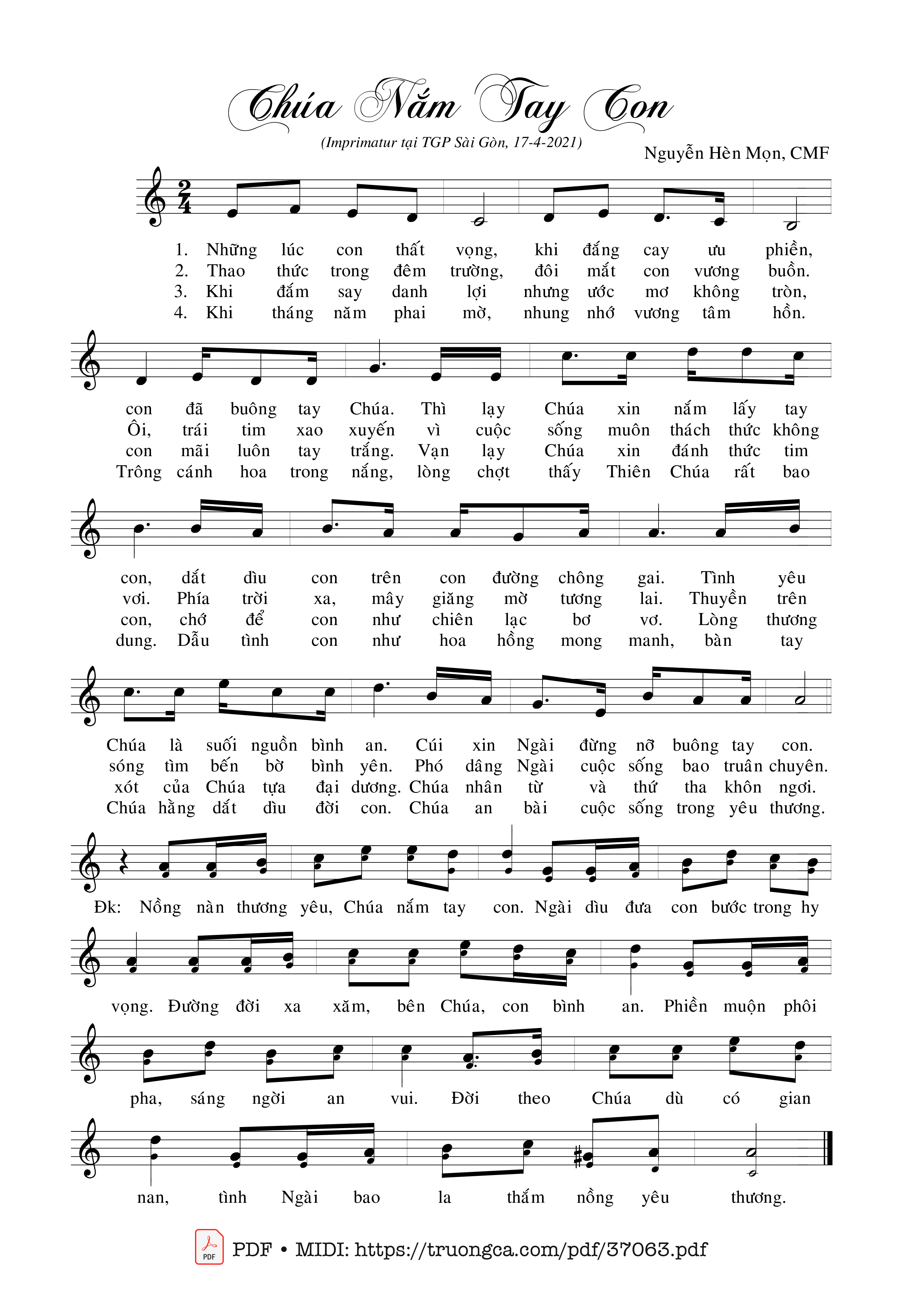 Sheet nhạc Chúa Nắm Tay Con - Nguyễn Hèn Mọn
