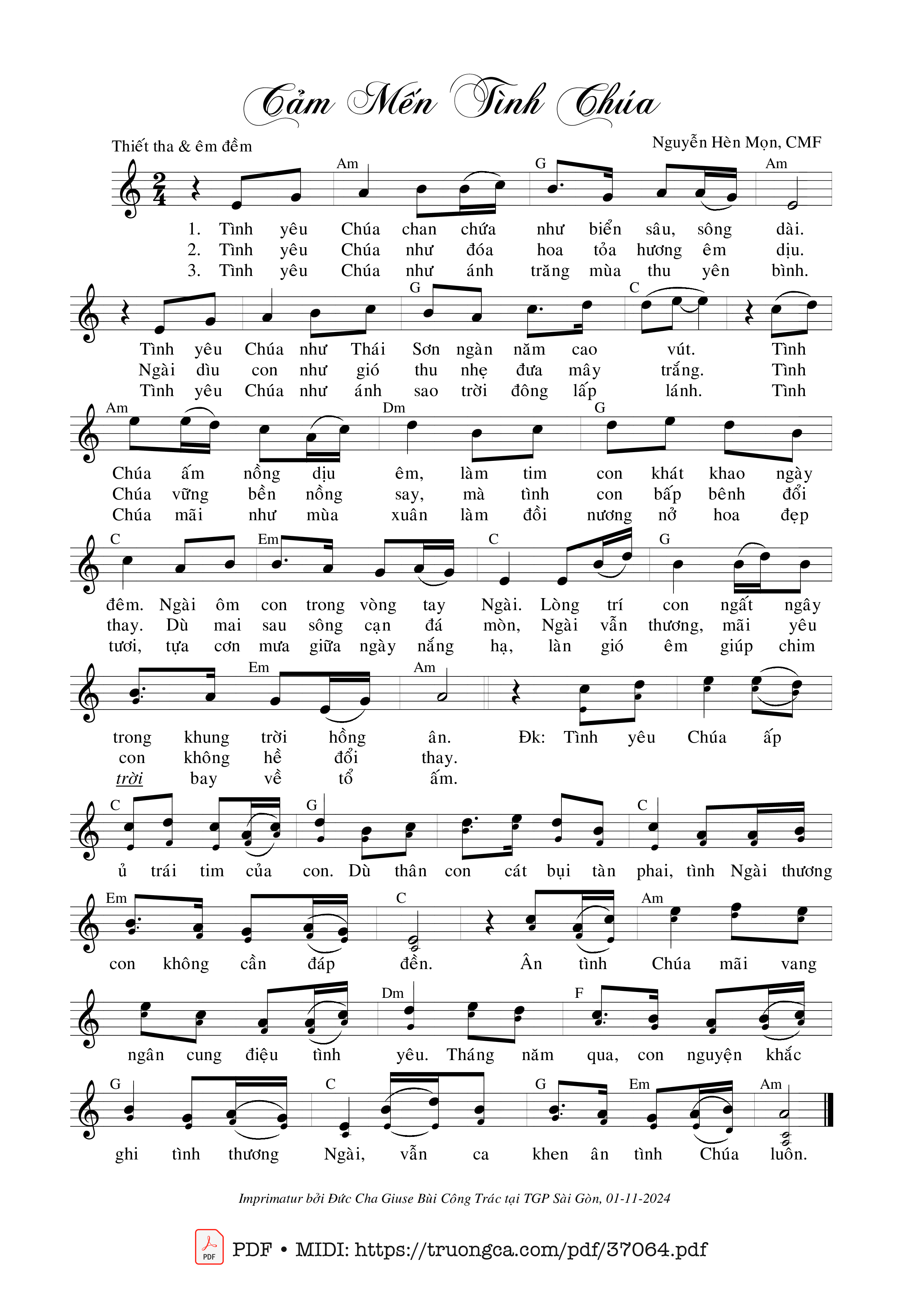 Trang 1 của Sheet nhạc PDF bài hát Cảm Mến Tình Chúa - Nguyễn Hèn Mọn