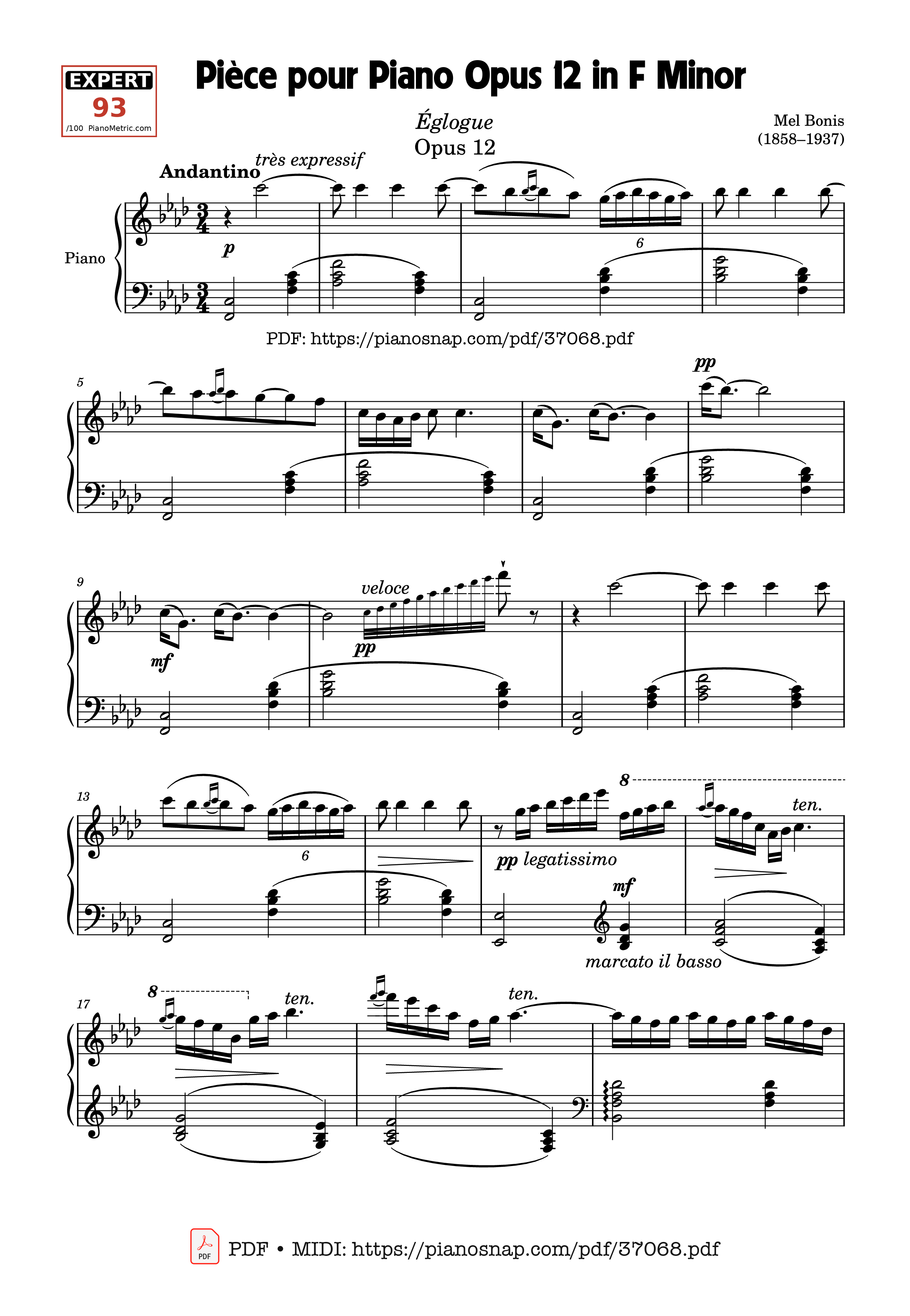 Sheet nhạc Pièce pour Piano Opus 12 in F Minor