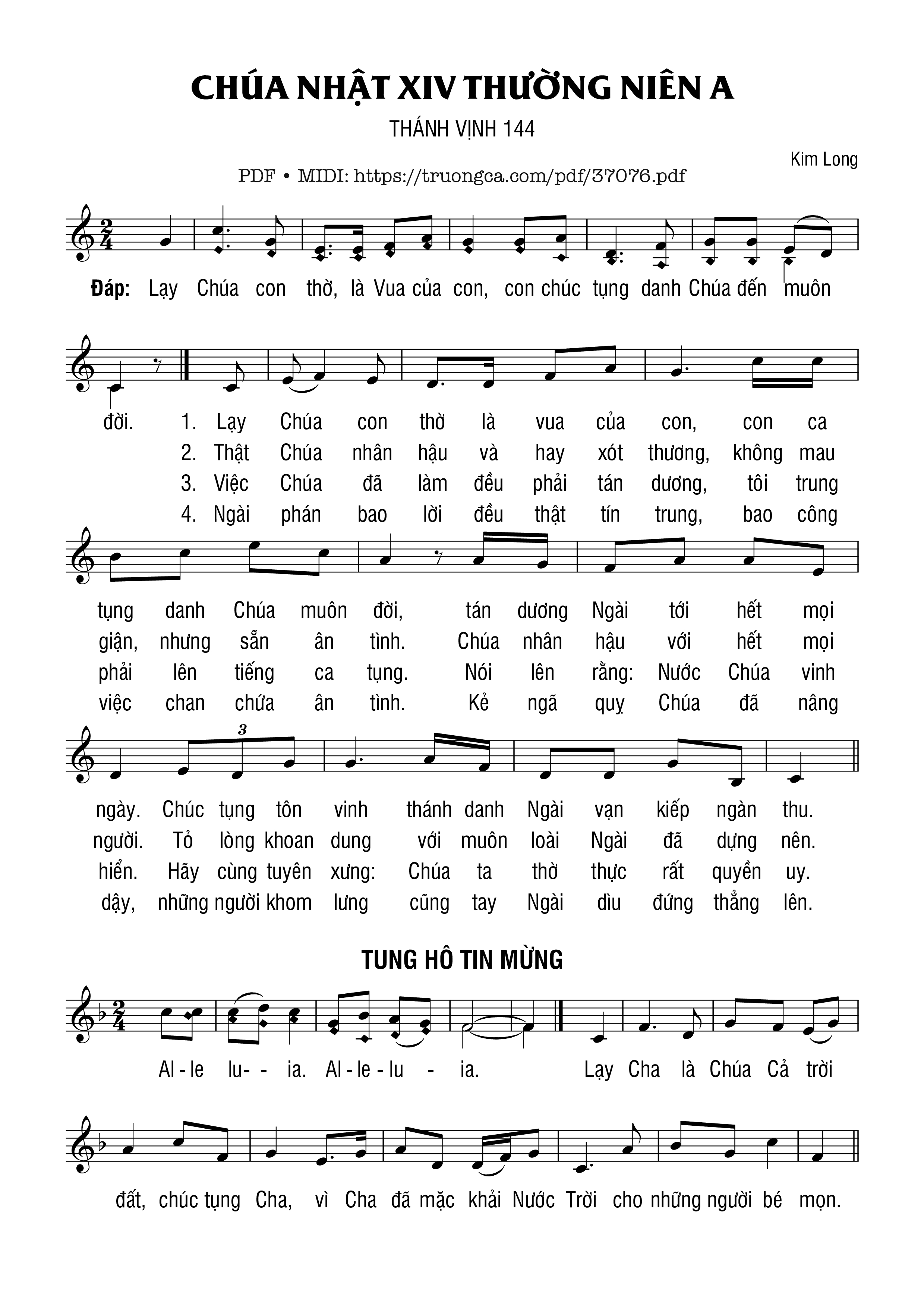 Trang 1 của Sheet nhạc PDF bài hát Thánh Vịnh 144, Chúa Nhật 14A Thường Niên - Kim Long