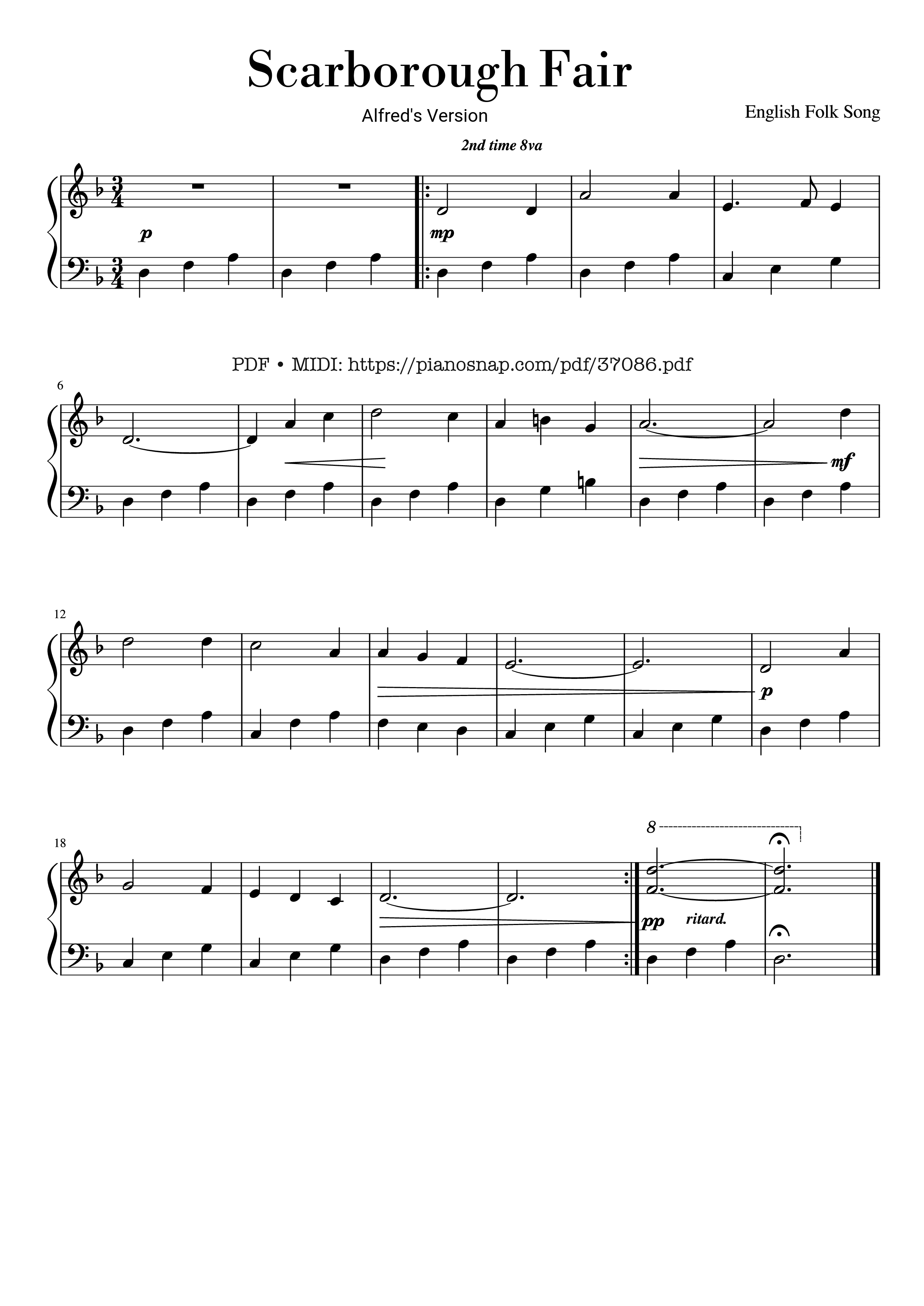 Trang 1 của Sheet nhạc PDF Piano bài hát Scarborough Fair (Alfred
