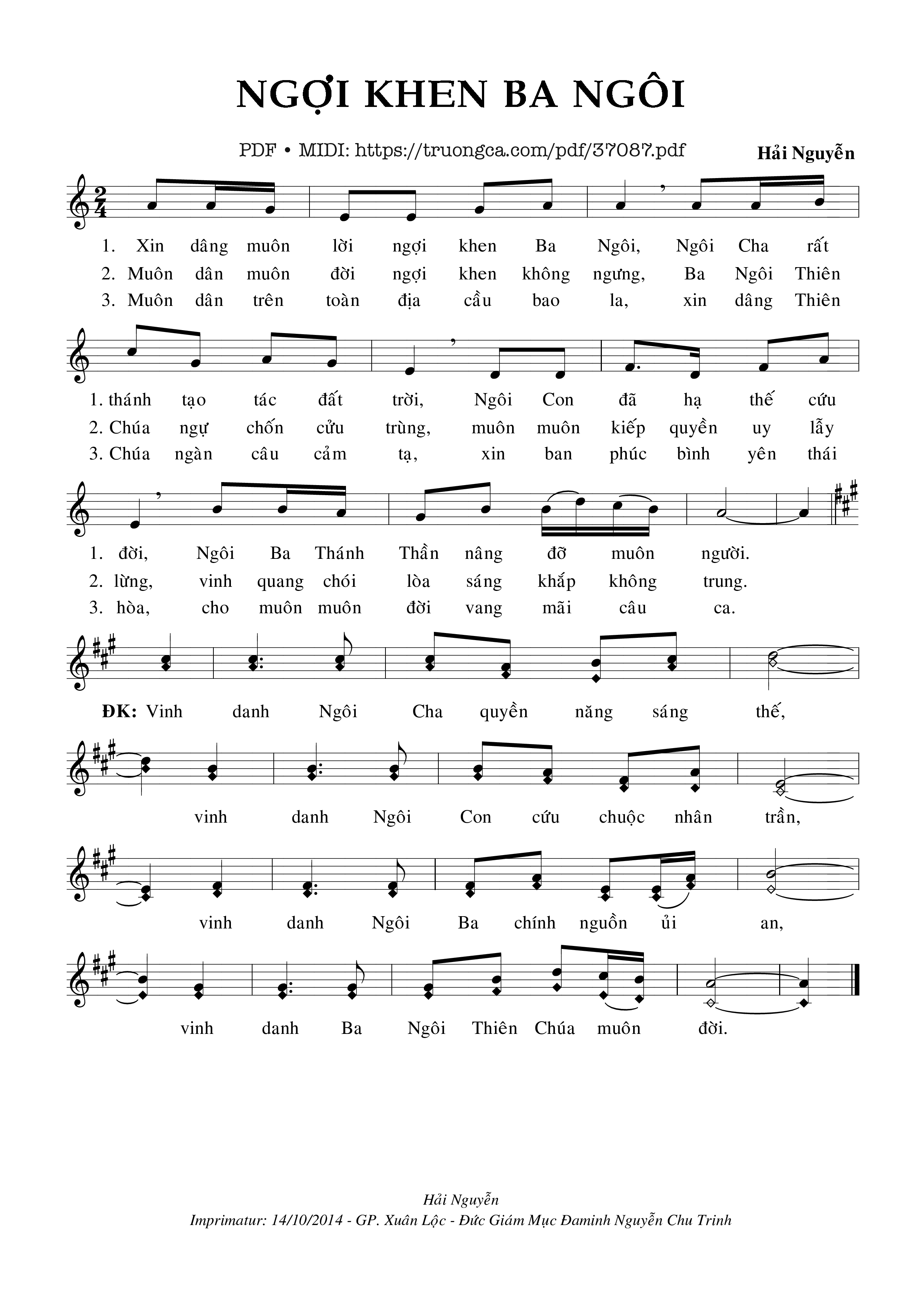 Sheet nhạc Ngợi Khen Ba Ngôi - Hải Nguyễn