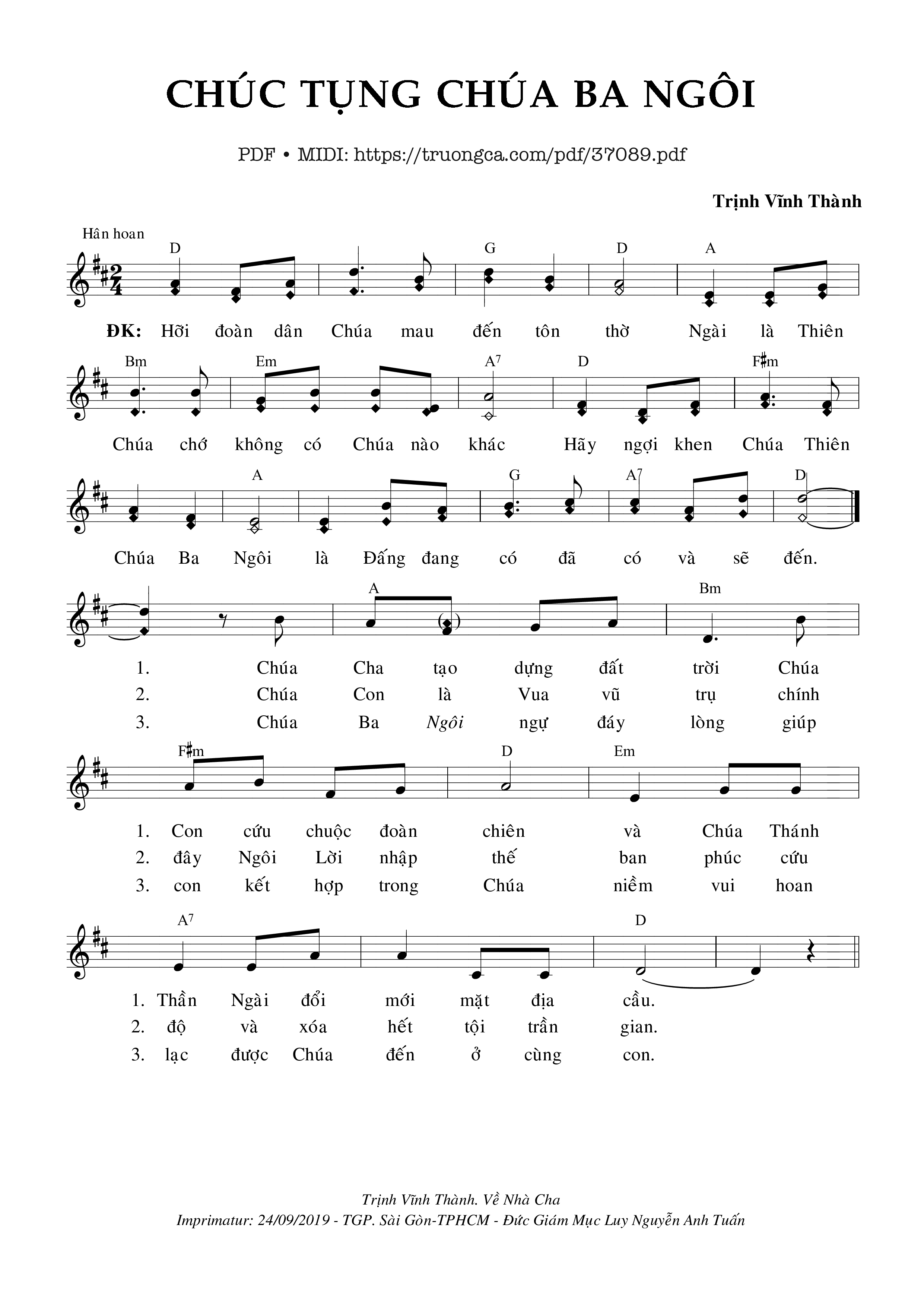 Trang 1 của Sheet nhạc PDF bài hát Chúc Tụng Chúa Ba Ngôi - Trịnh Vĩnh Thành