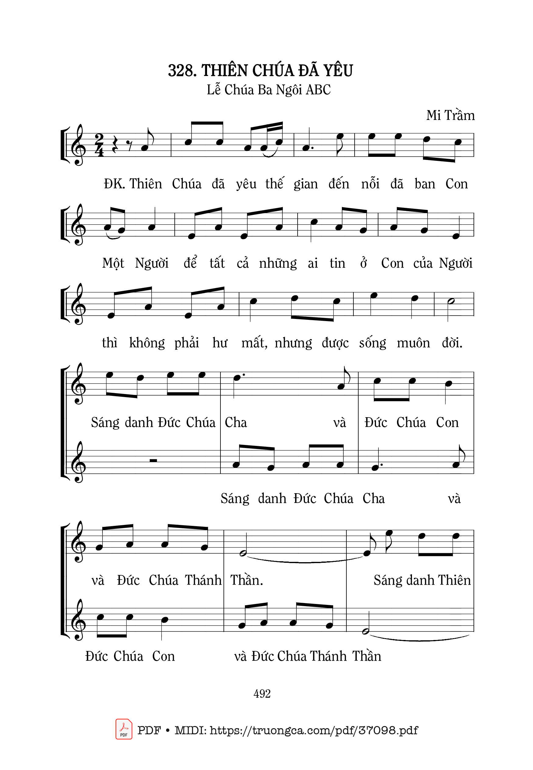 Trang 1 của Sheet nhạc PDF bài hát Thiên Chúa Đã Yêu - Mi Trầm