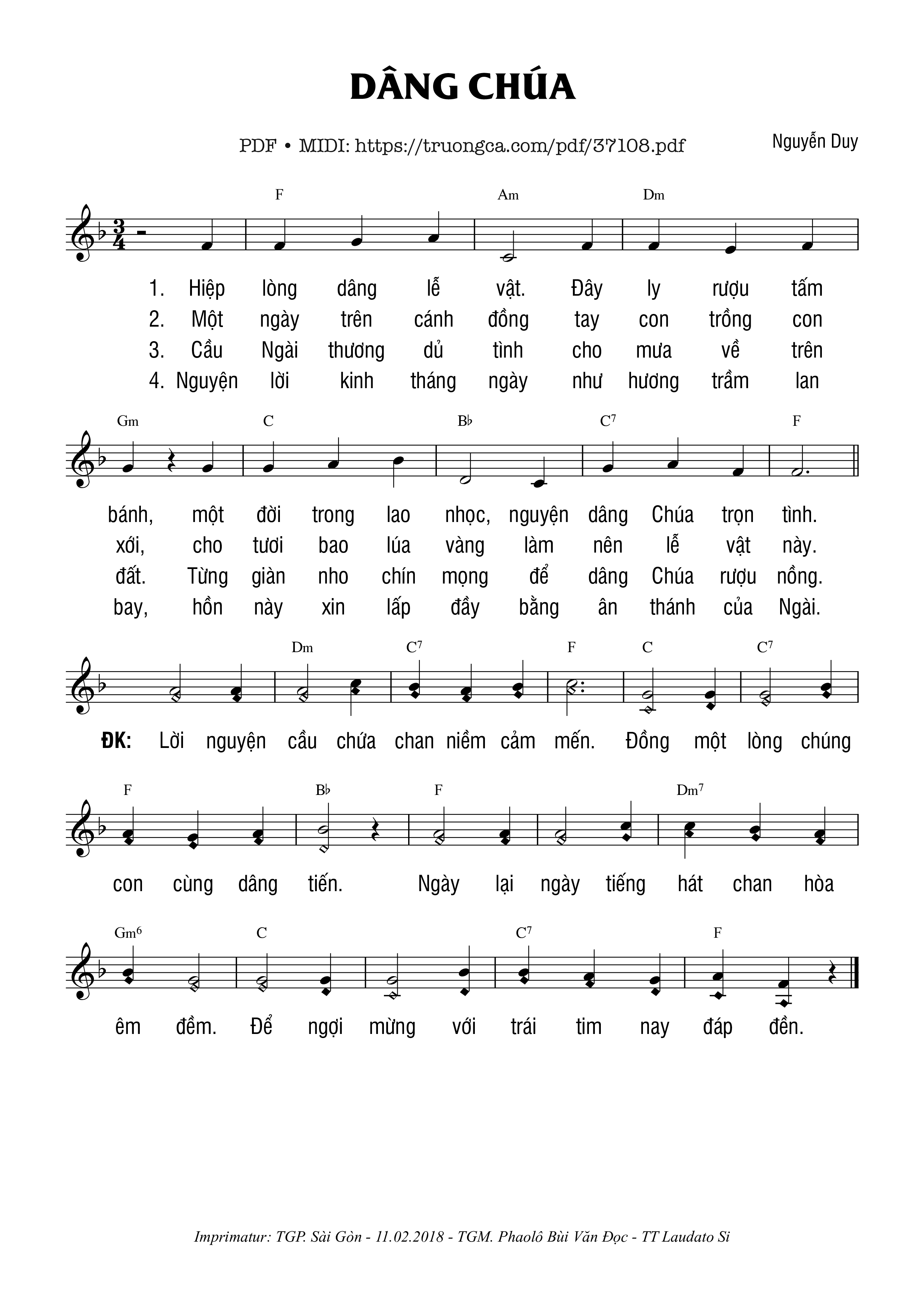 Trang 1 của Sheet nhạc PDF bài hát Dâng Chúa - Nguyễn Duy