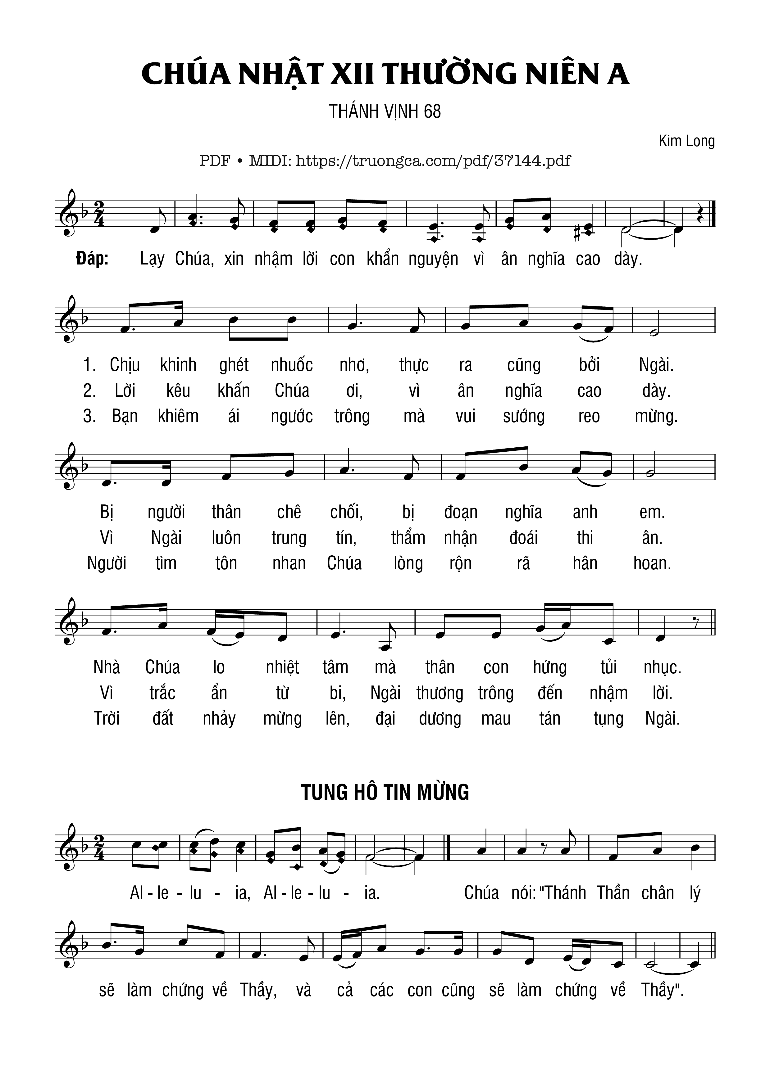Trang 1 của Sheet nhạc PDF bài hát Thánh Vịnh 68, Chúa Nhật 12A Thường Niên - Kim Long