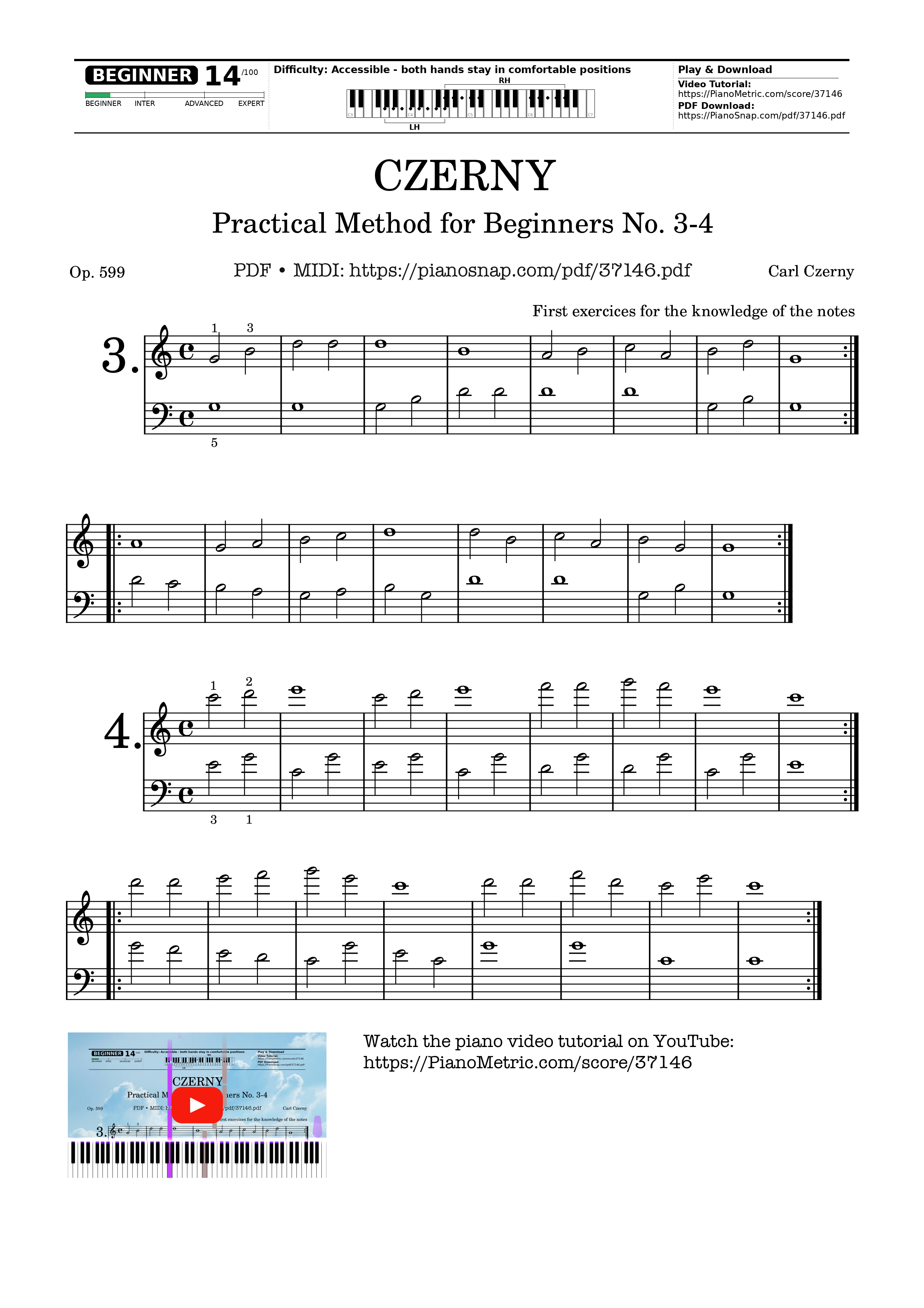 Sheet nhạc CZERNY - Practical Method for Beginners, Op. 599, No. 3-4