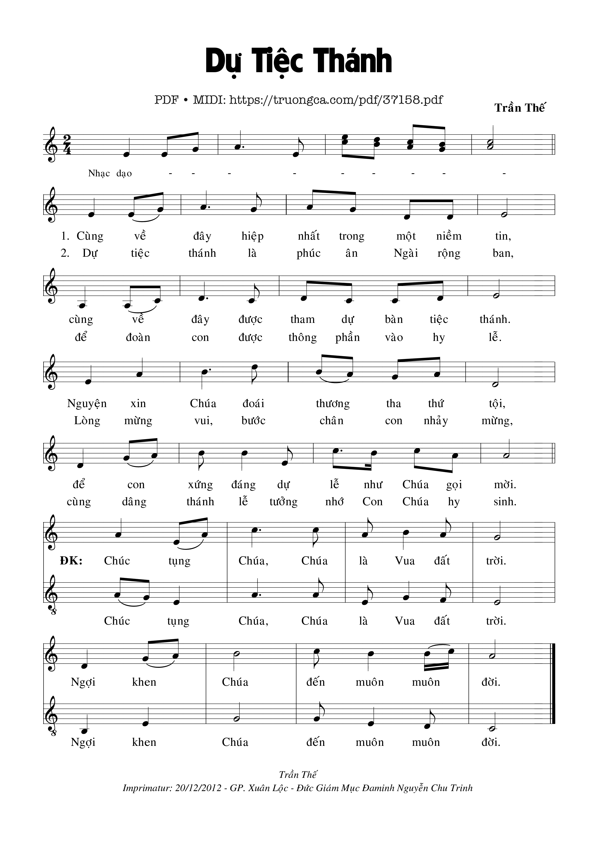 Trang 1 của Sheet nhạc PDF bài hát Dự Tiệc Thánh - Trần Thế