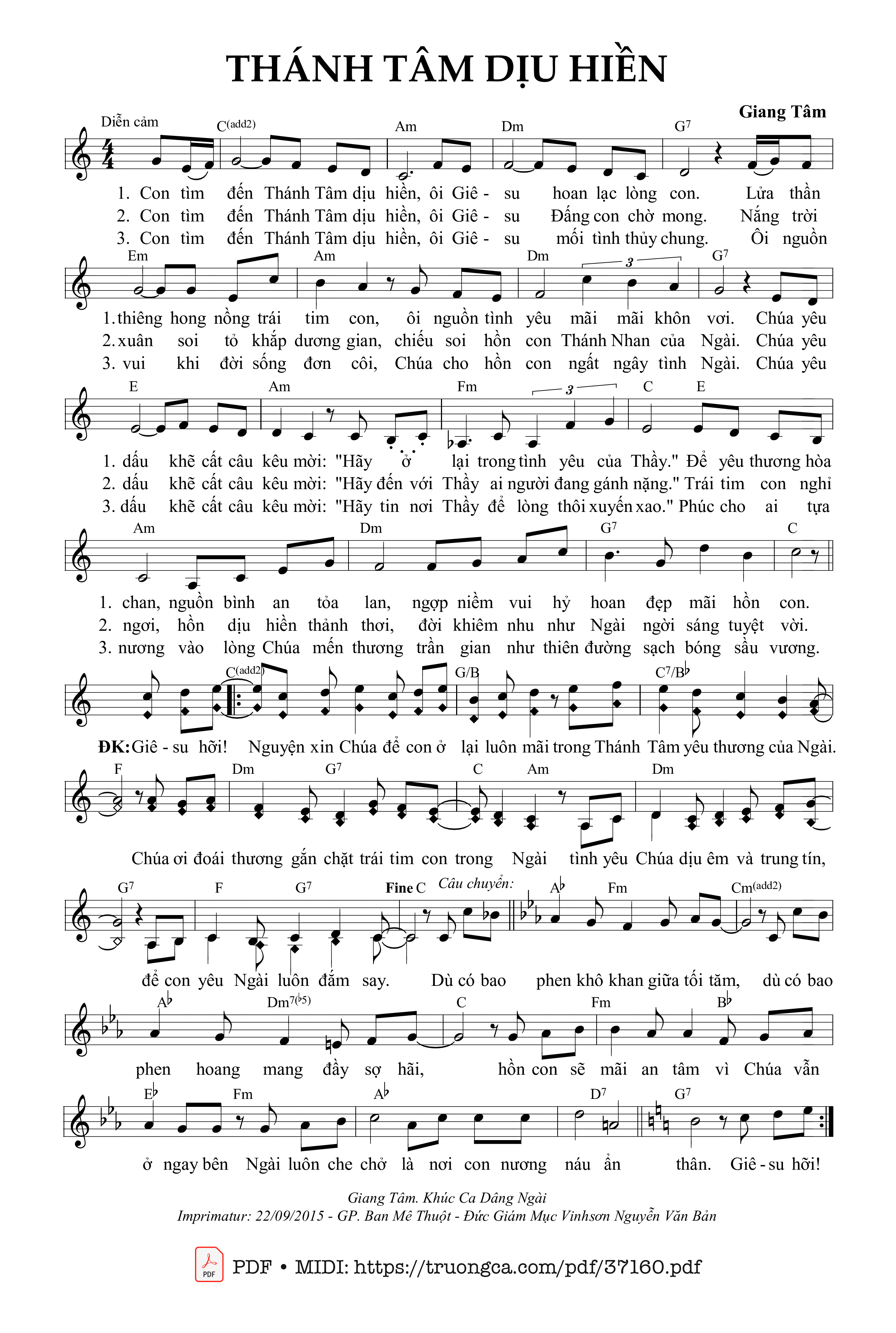 Trang 1 của Sheet nhạc PDF bài hát Thánh Tâm Dịu Hiền - Giang Tâm