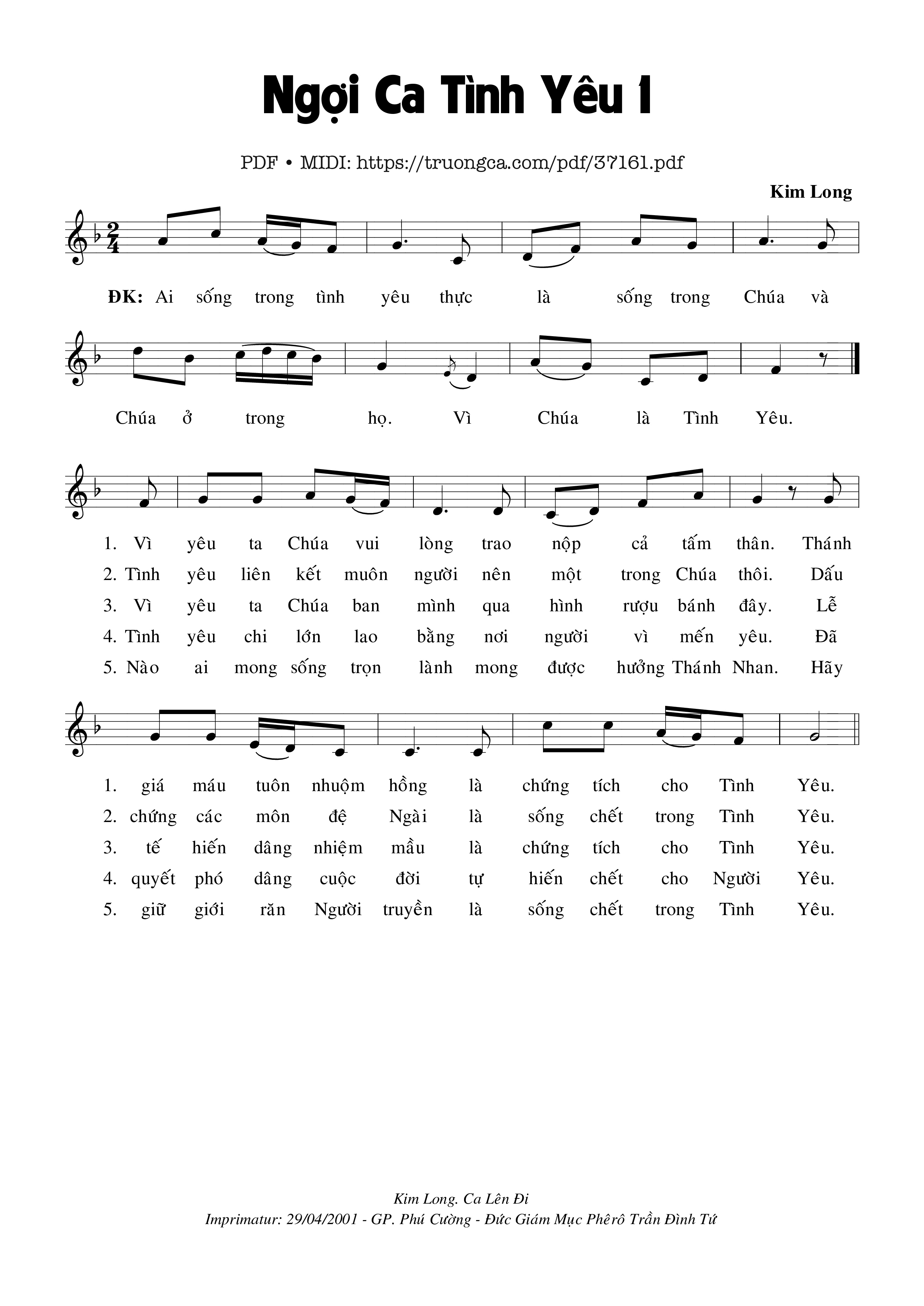 Trang 1 của Sheet nhạc PDF bài hát Ngợi Ca Tình Yêu 1 - Kim Long